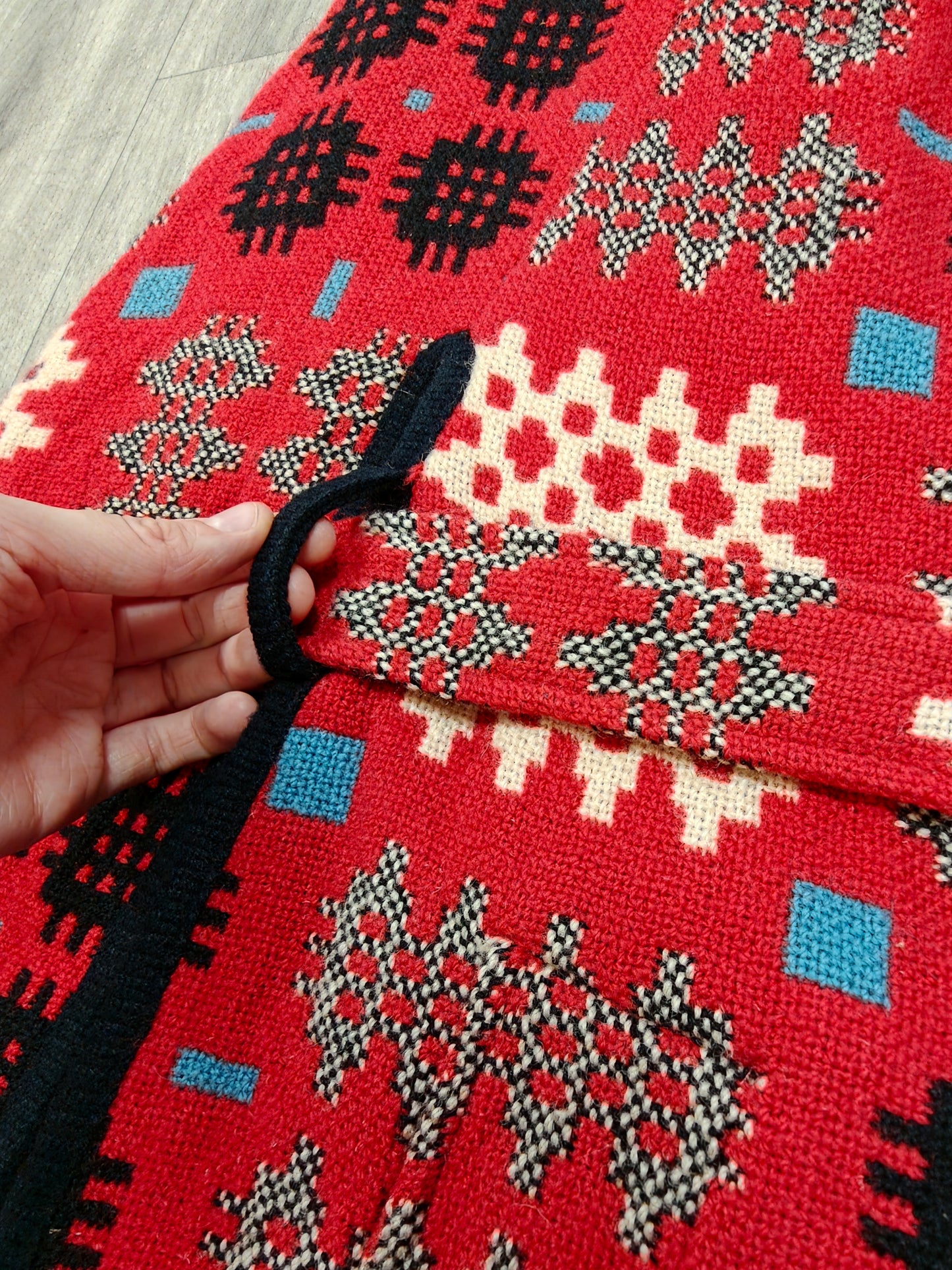 Coracle Clothes/Dillad Corwgl Welsh tapestry wool belted cape