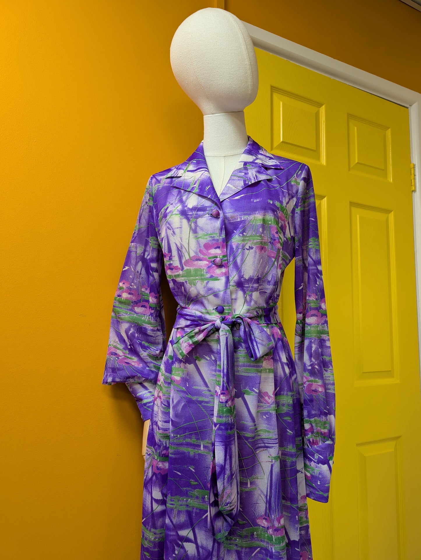 1970s Elida purple maxi dress & belt - M/12