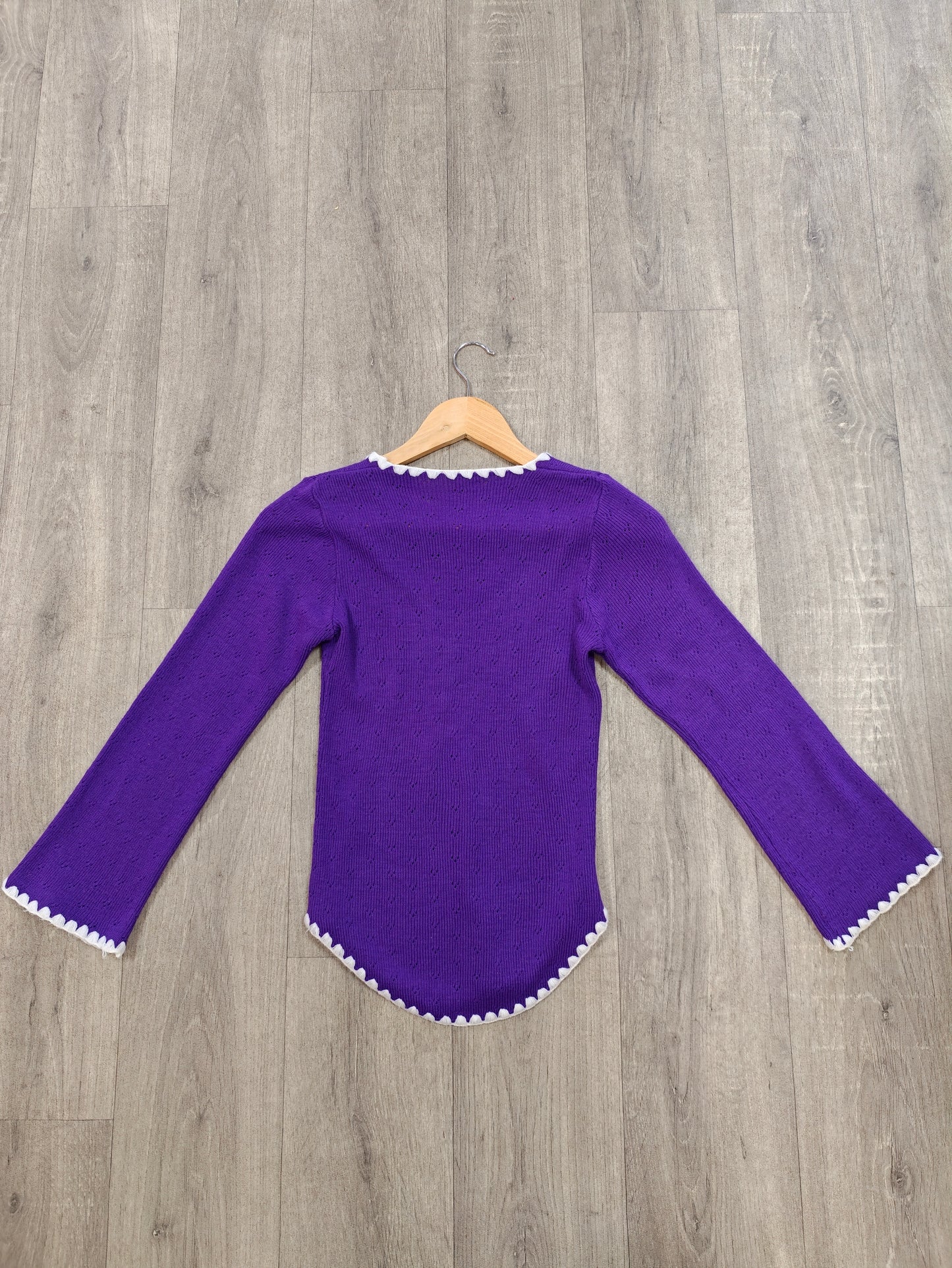 1970s purple knitted top with white trim - XS/S