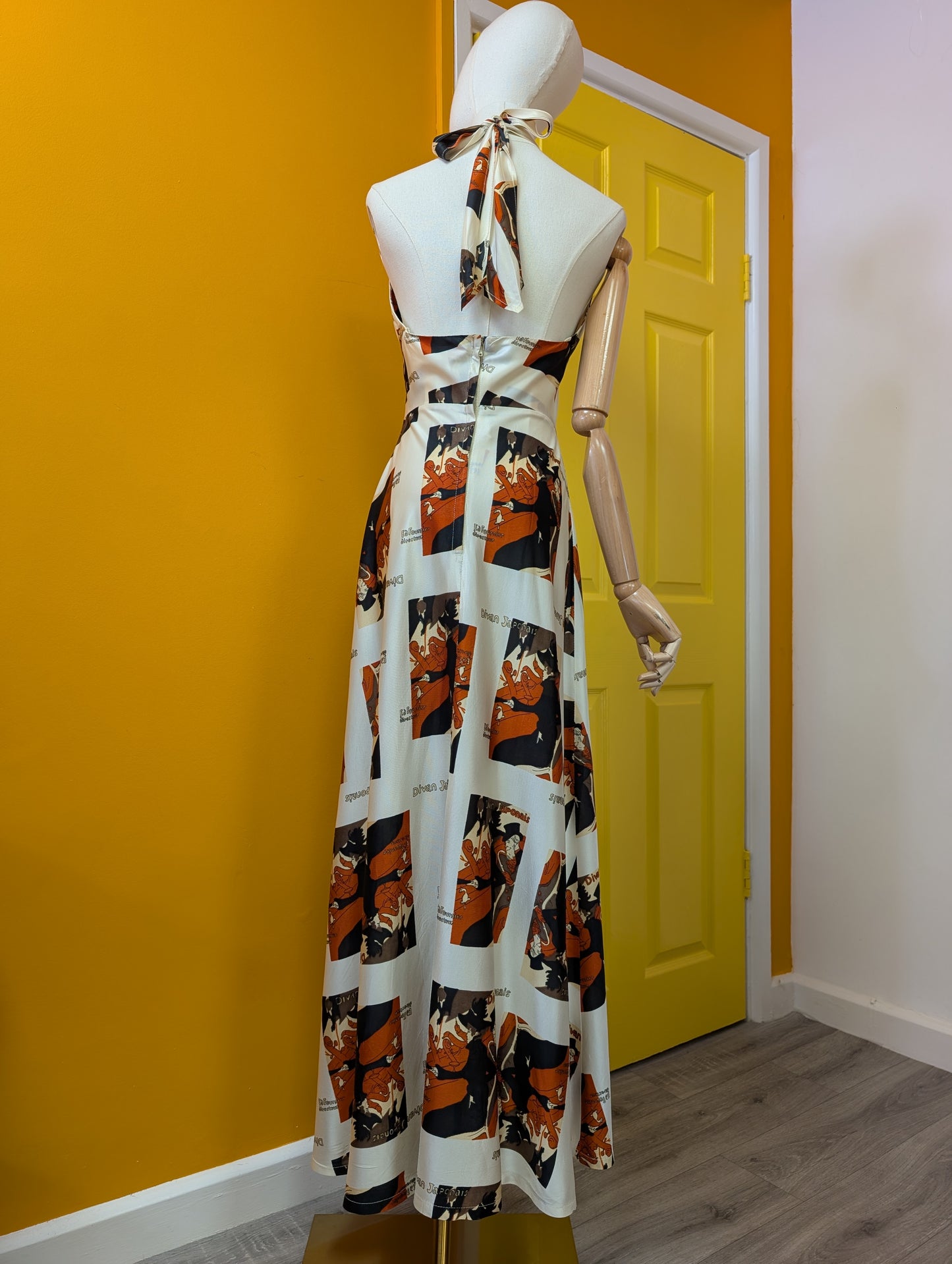 1970s Toulouse Lautrec print maxi dress - S/8
