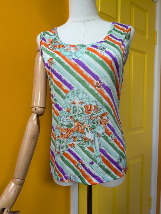1970s Debenhams novelty print nylon vest top - S/M