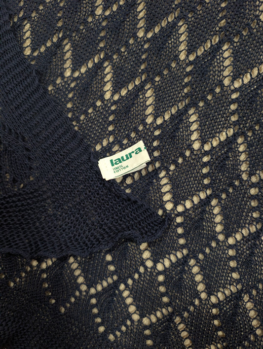 80s/90s Laura Ashley navy blue cotton shawl/scarf