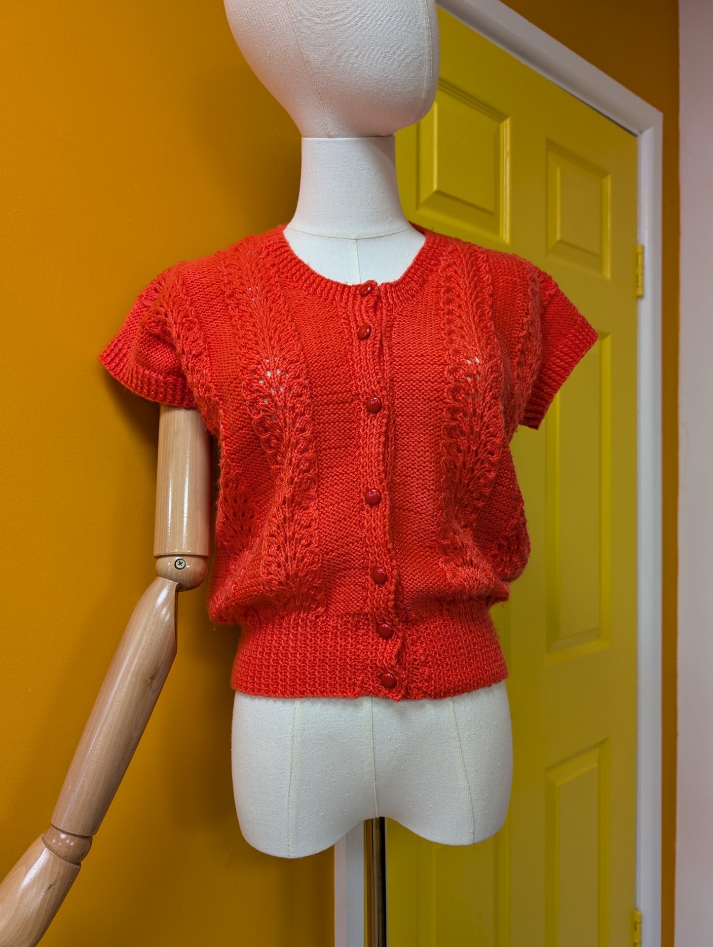 Hand knitted coral cardigan - XS
