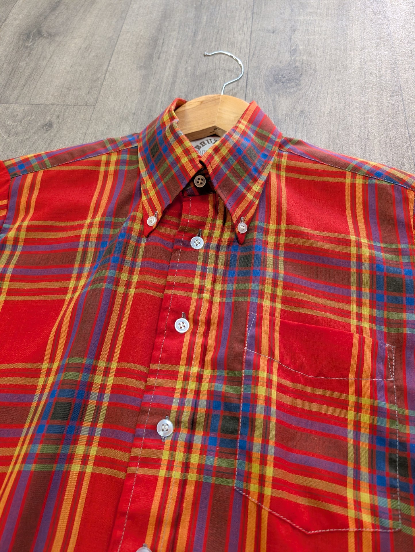1970s Brutus Trimfit check shirt button down collar