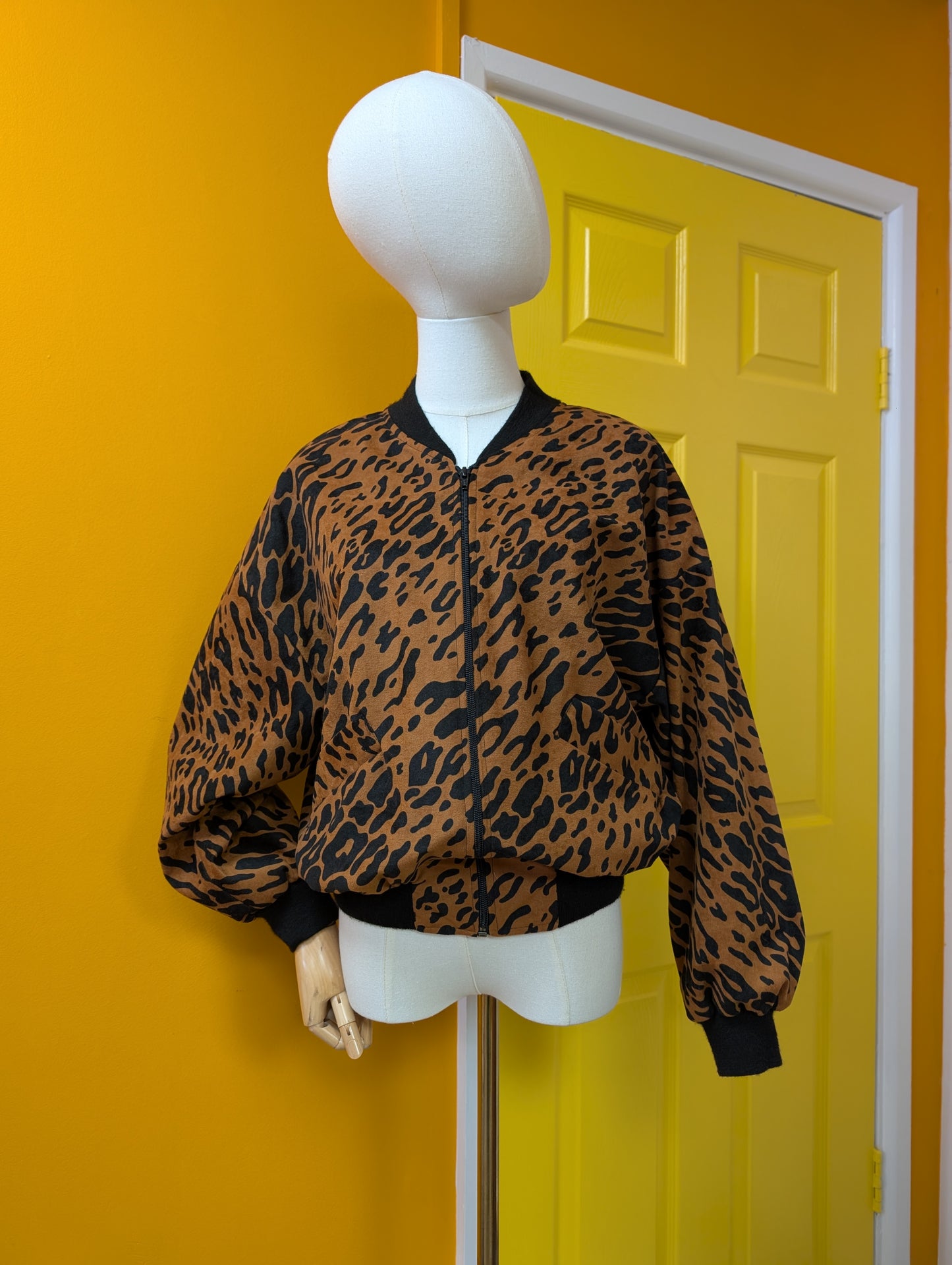 80s/90s leopard print bomber jacket - S