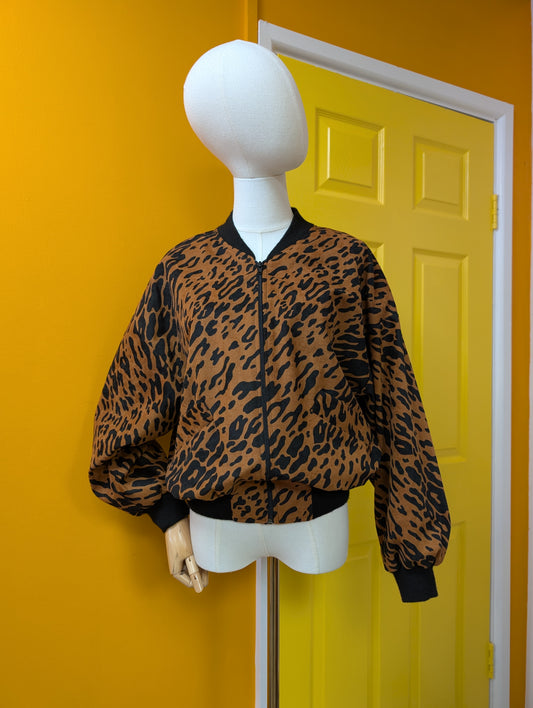 80s/90s leopard print bomber jacket - S