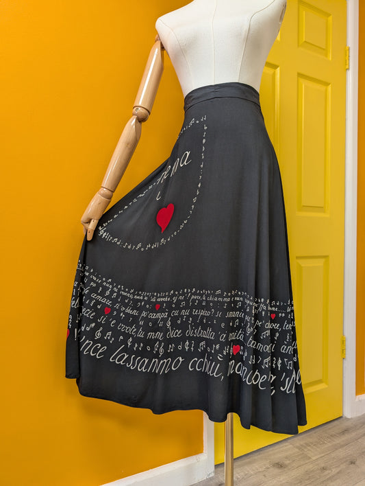 1950s novelty Anema e Core rayon skirt - 25" waist