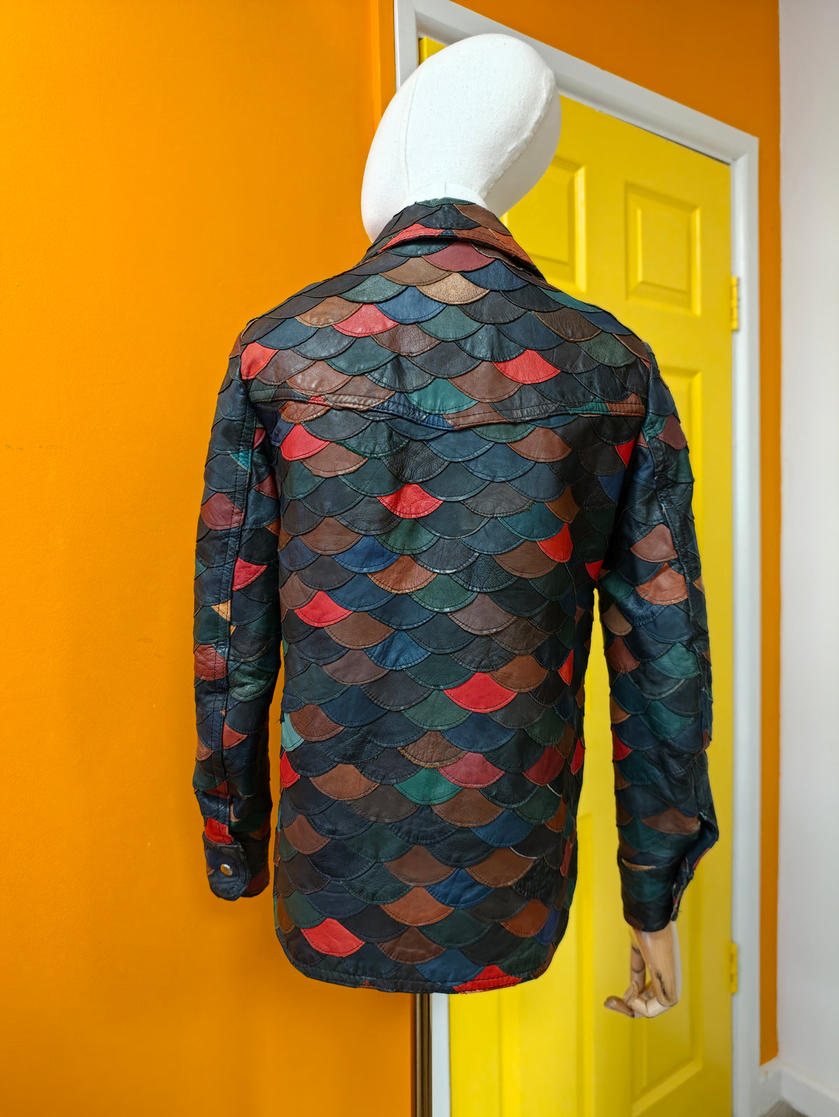 1970s fish scale patchwork leather jacket - XS/S