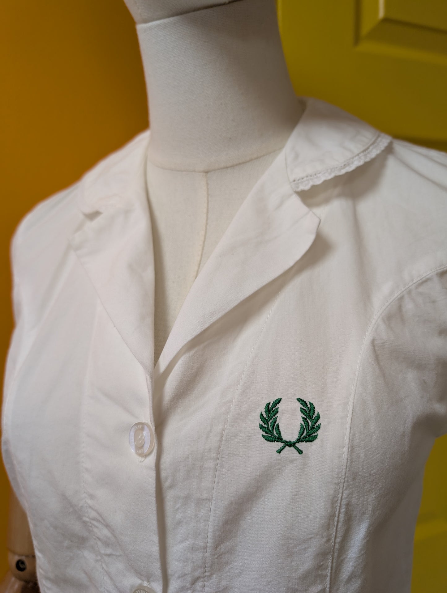 1980s Fred Perry white cotton blouse - XS