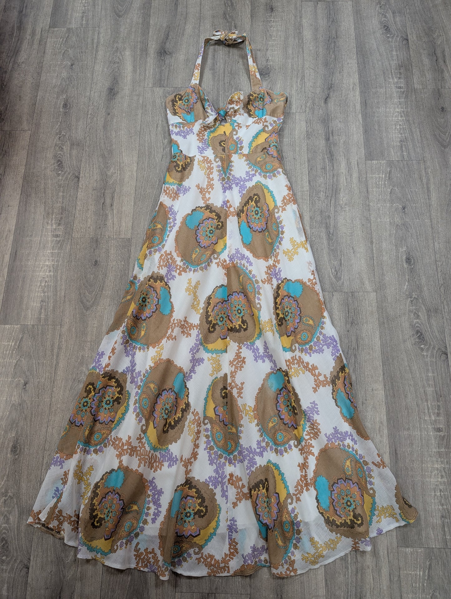 1970s psychedelic halter neck maxi dress - S/8