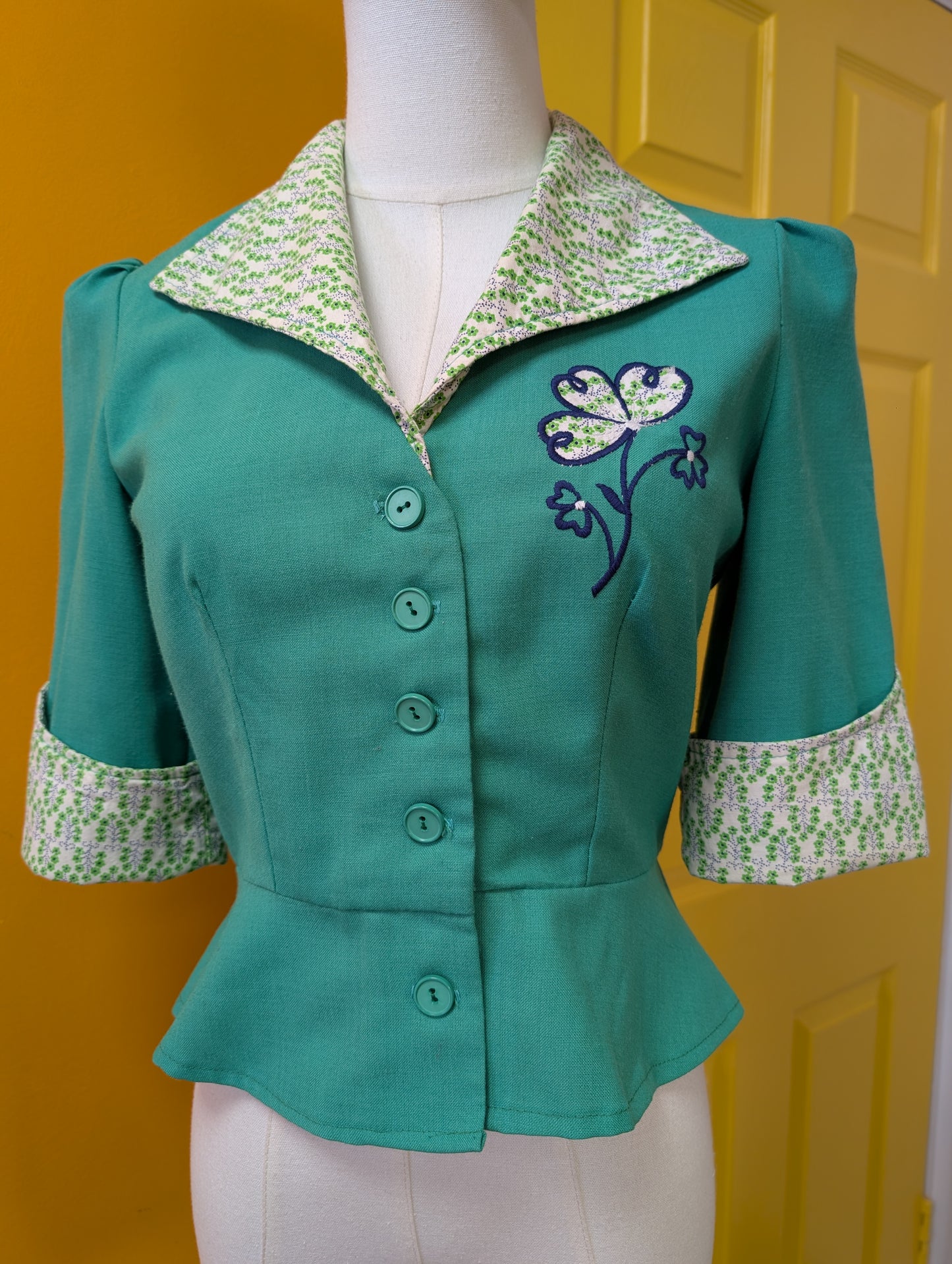 1970s green shirt with applique - S