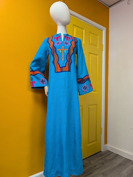 1970s Mexican embroidered cotton dress - XS
