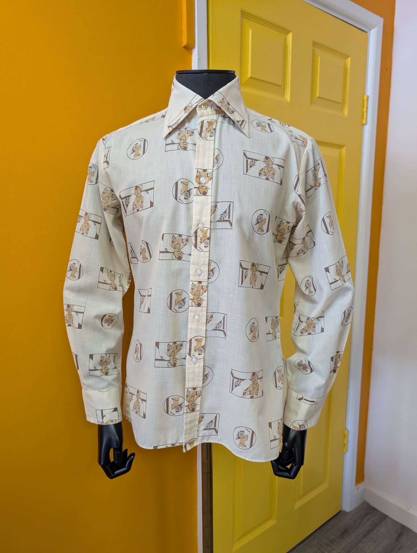 1970s Dickens novelty Art Deco print shirt