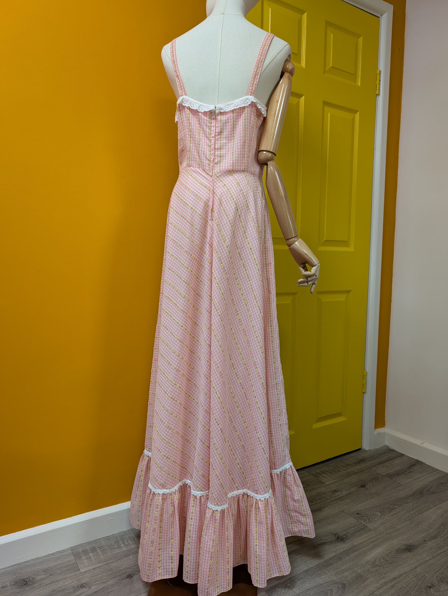 1970s pink floral maxi dress - S/M/10/12