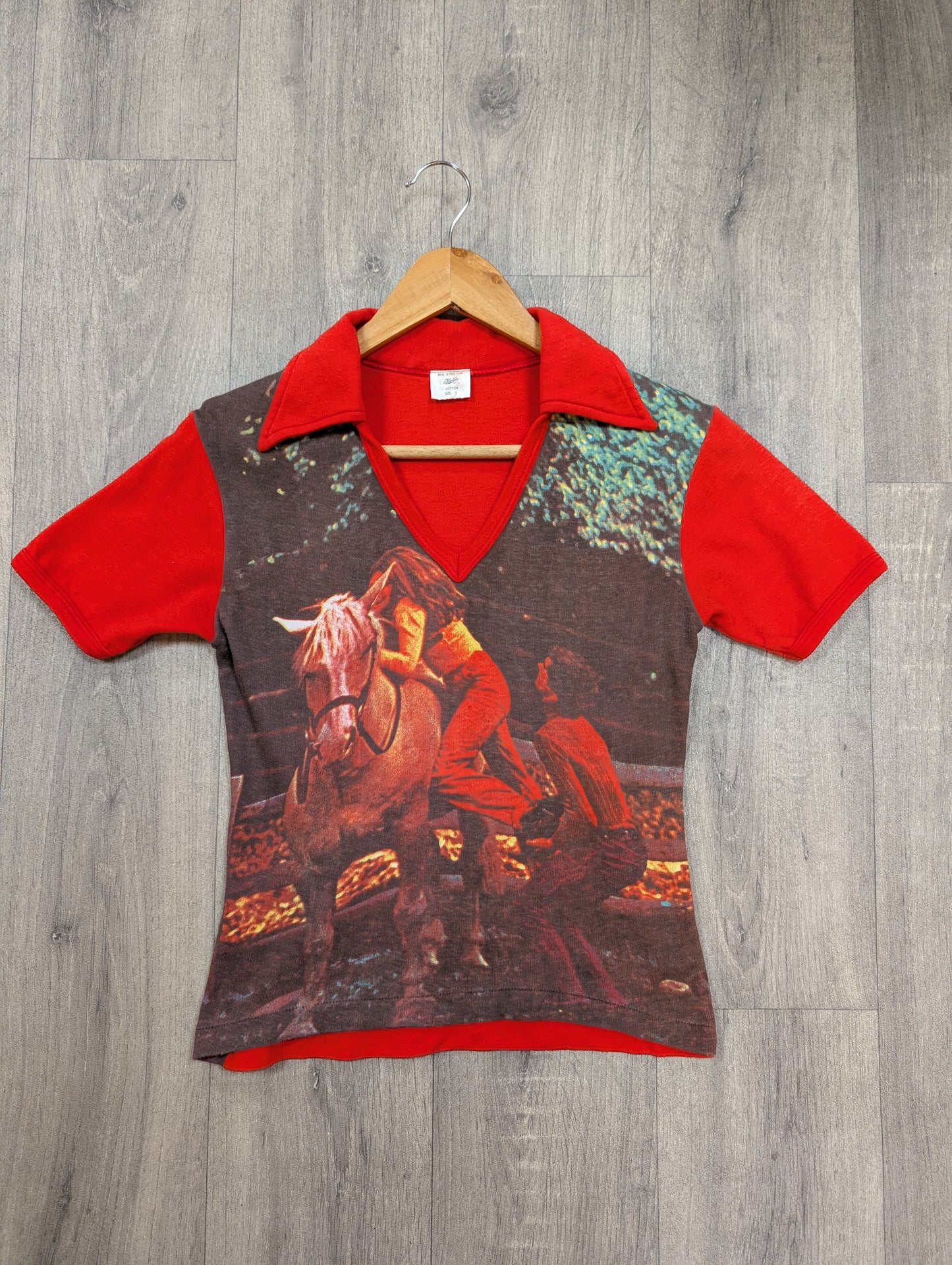 1970s red novelty photo print cotton t-shirt - XS/S