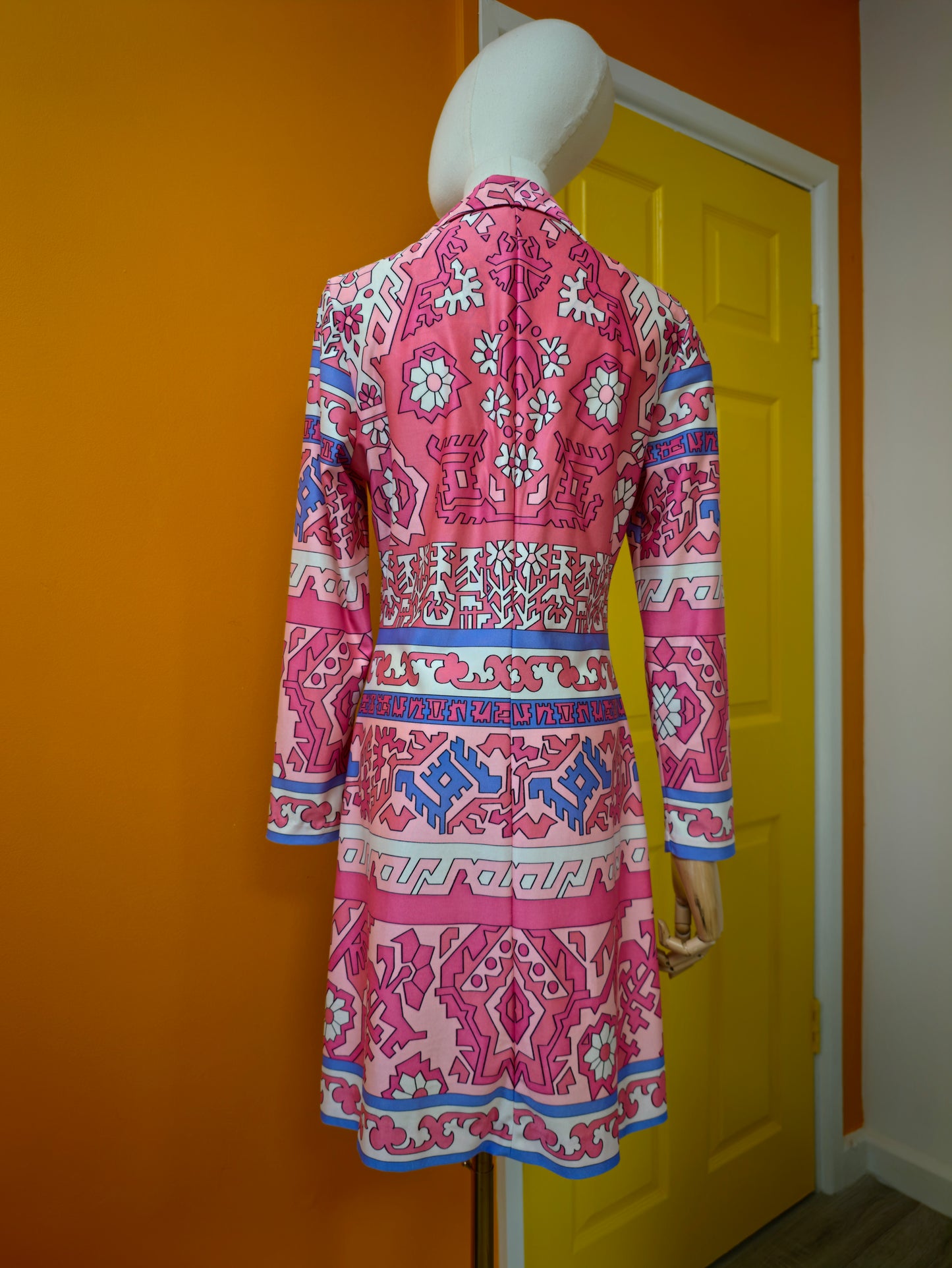 1970s St Michael psychedelic print pink nylon dress - M/12