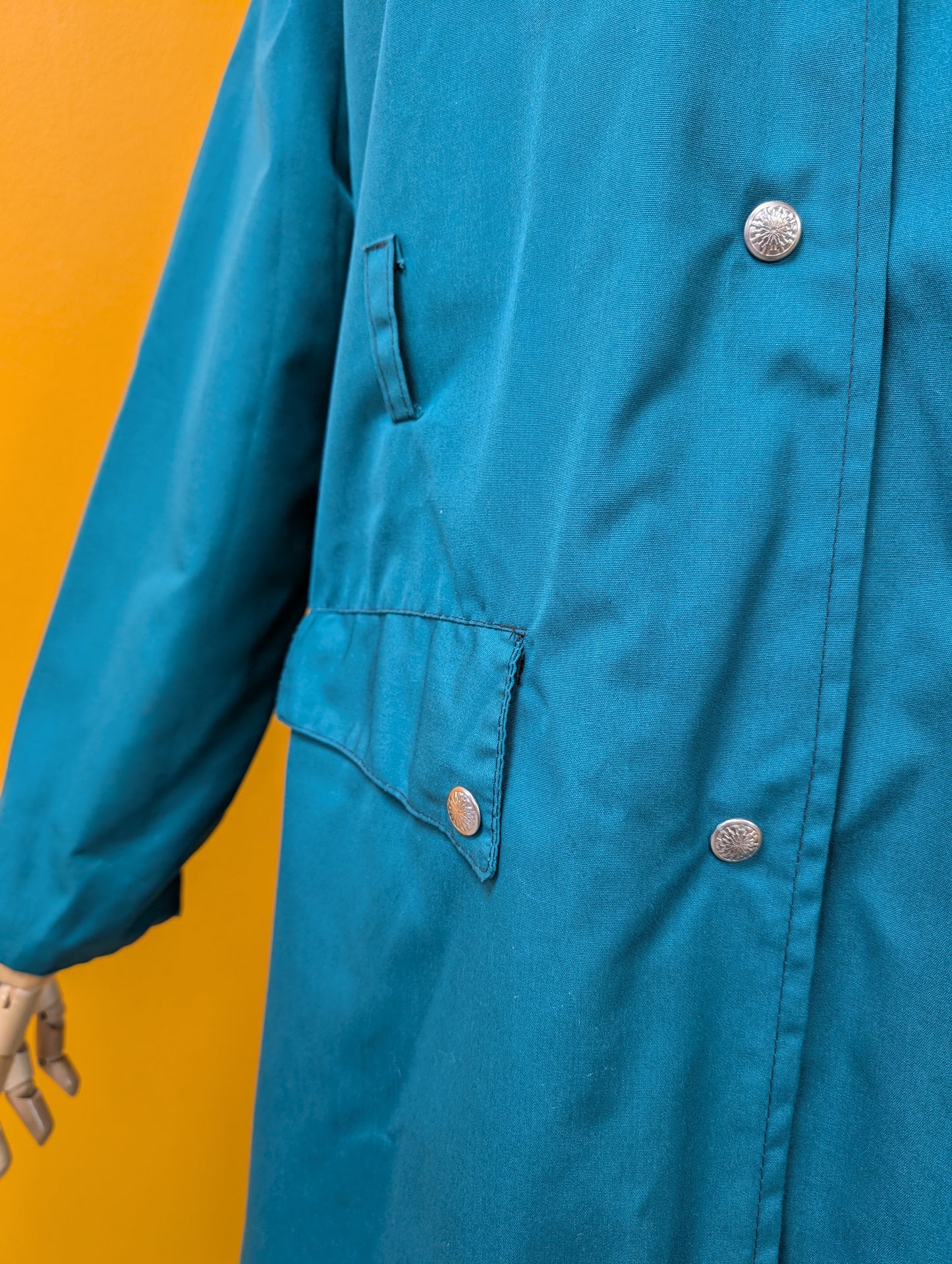 1970s green anorak with red fleece lining - S