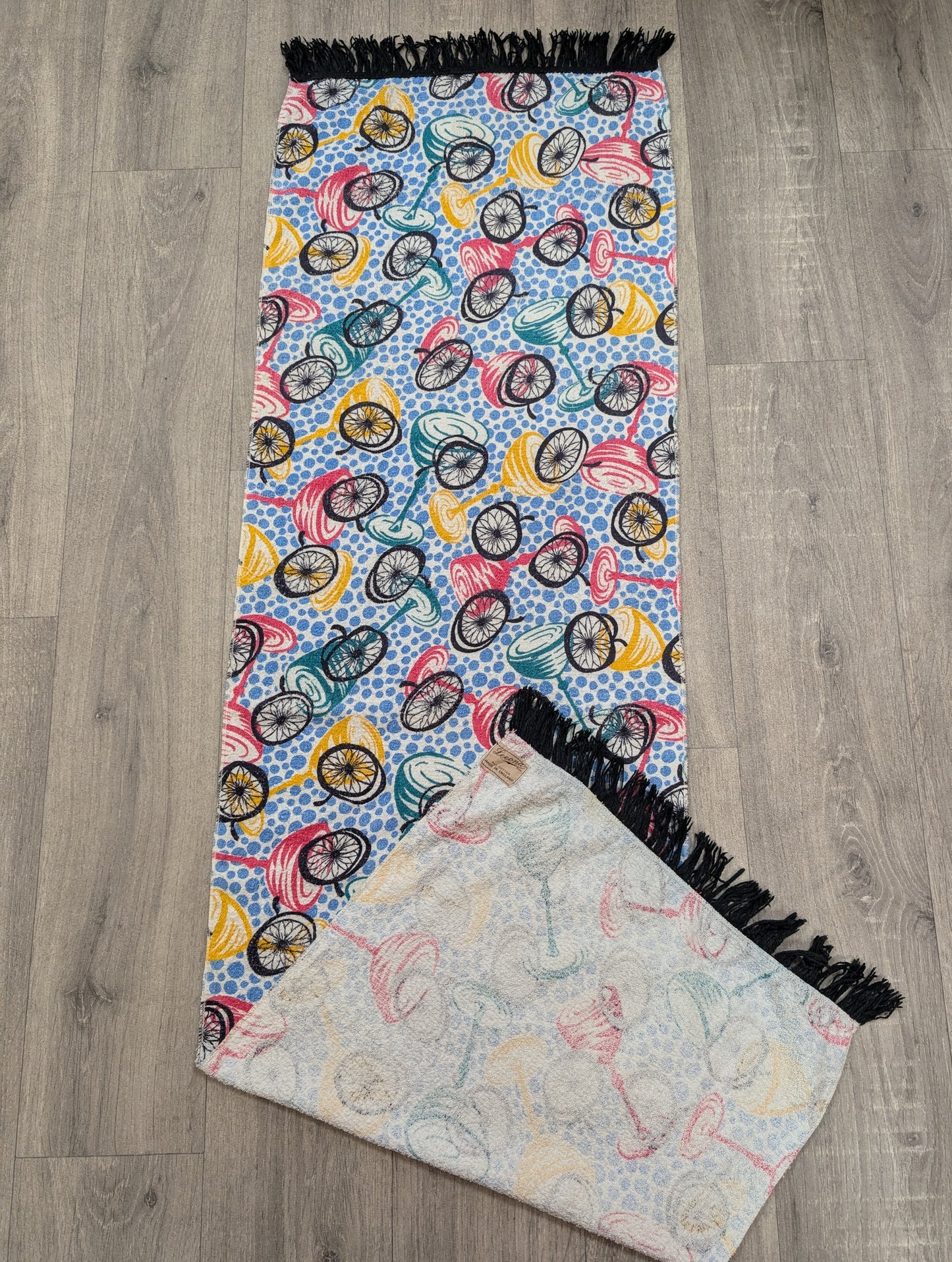 50s/60s Leeona novelty cocktail print fringed towel