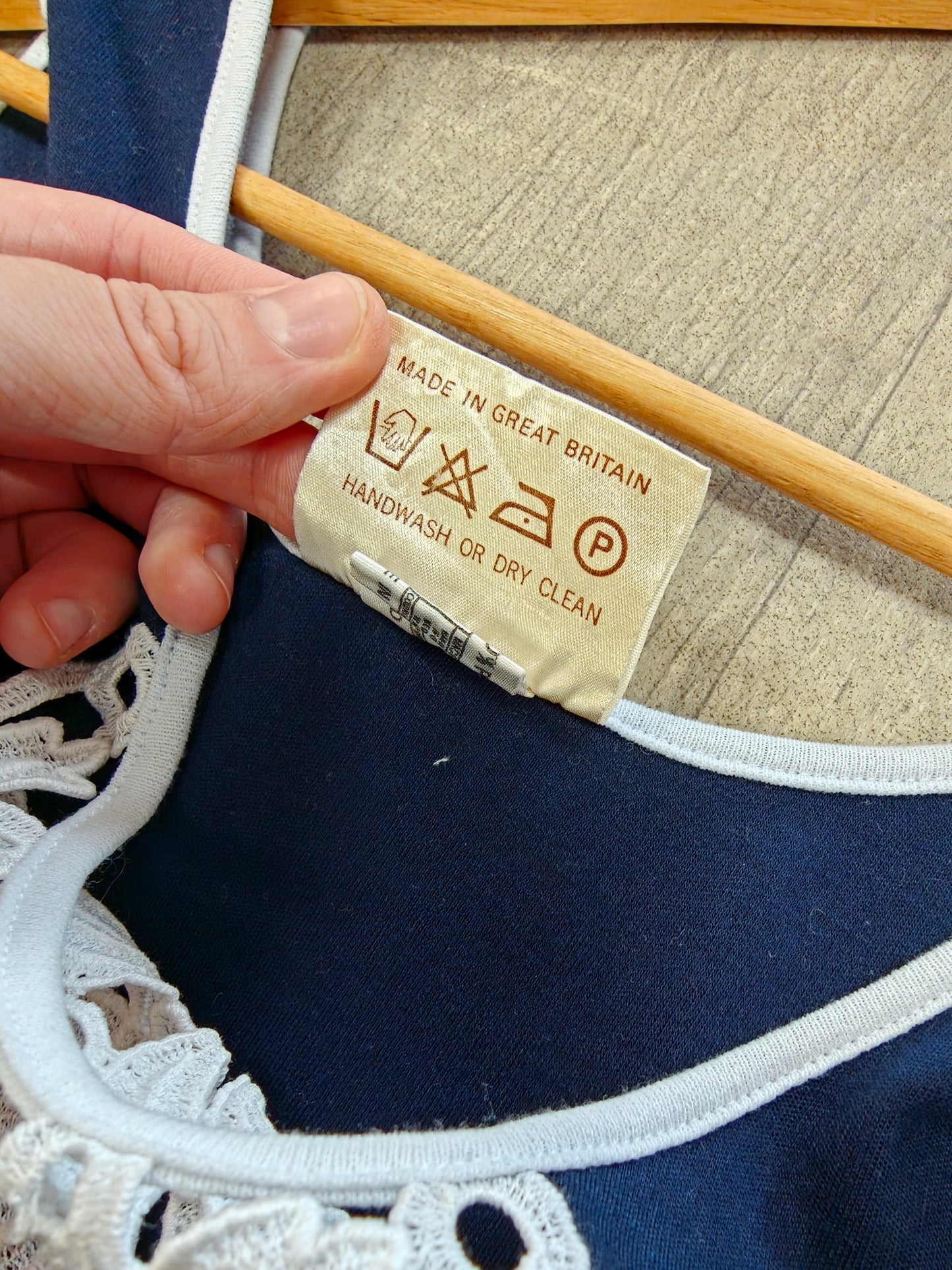 70s/80s Oyster navy & white dress - 10/12