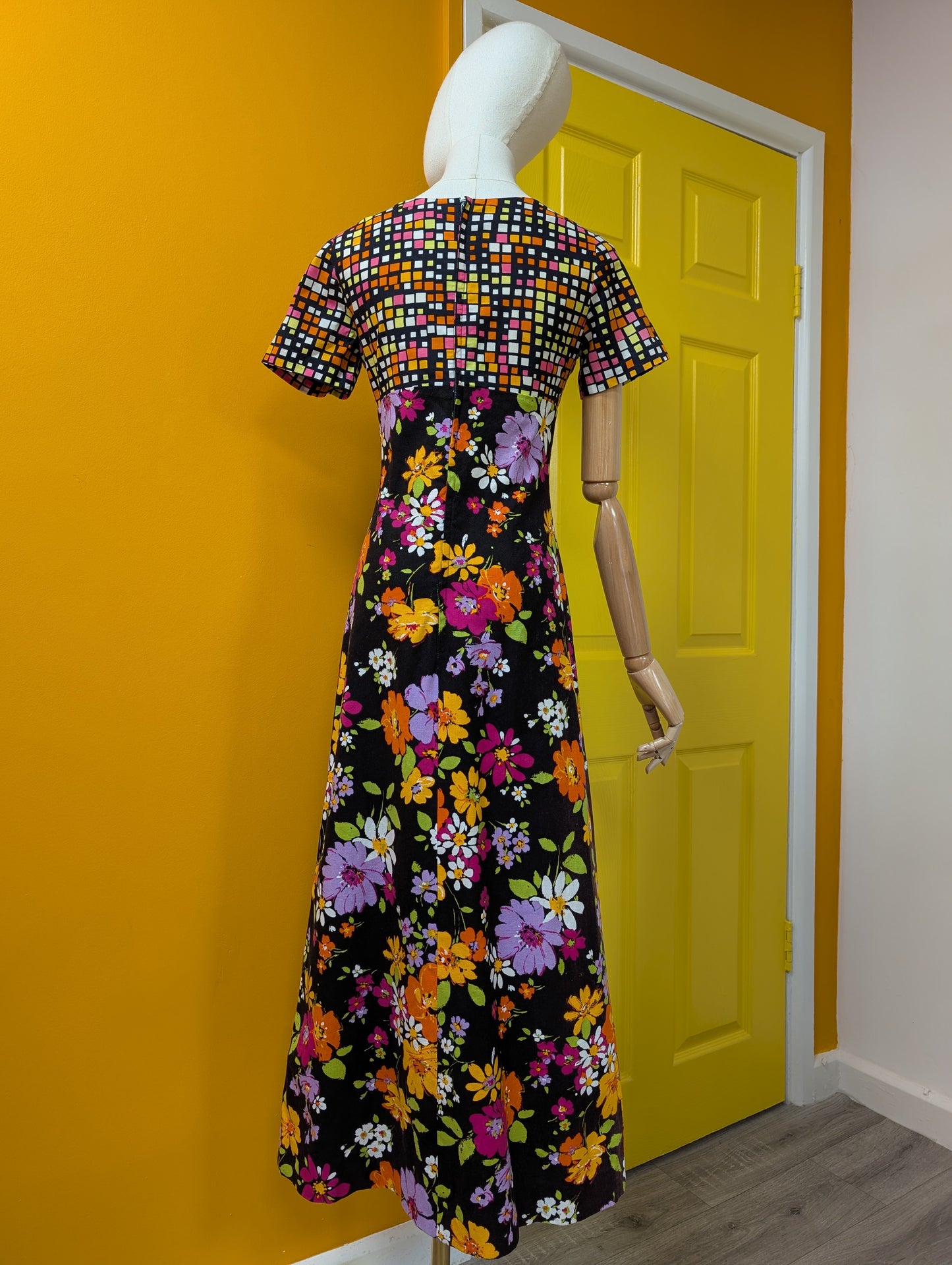 60s/70s Polly Peck psychedelic floral cotton dress - XS/S/6/8