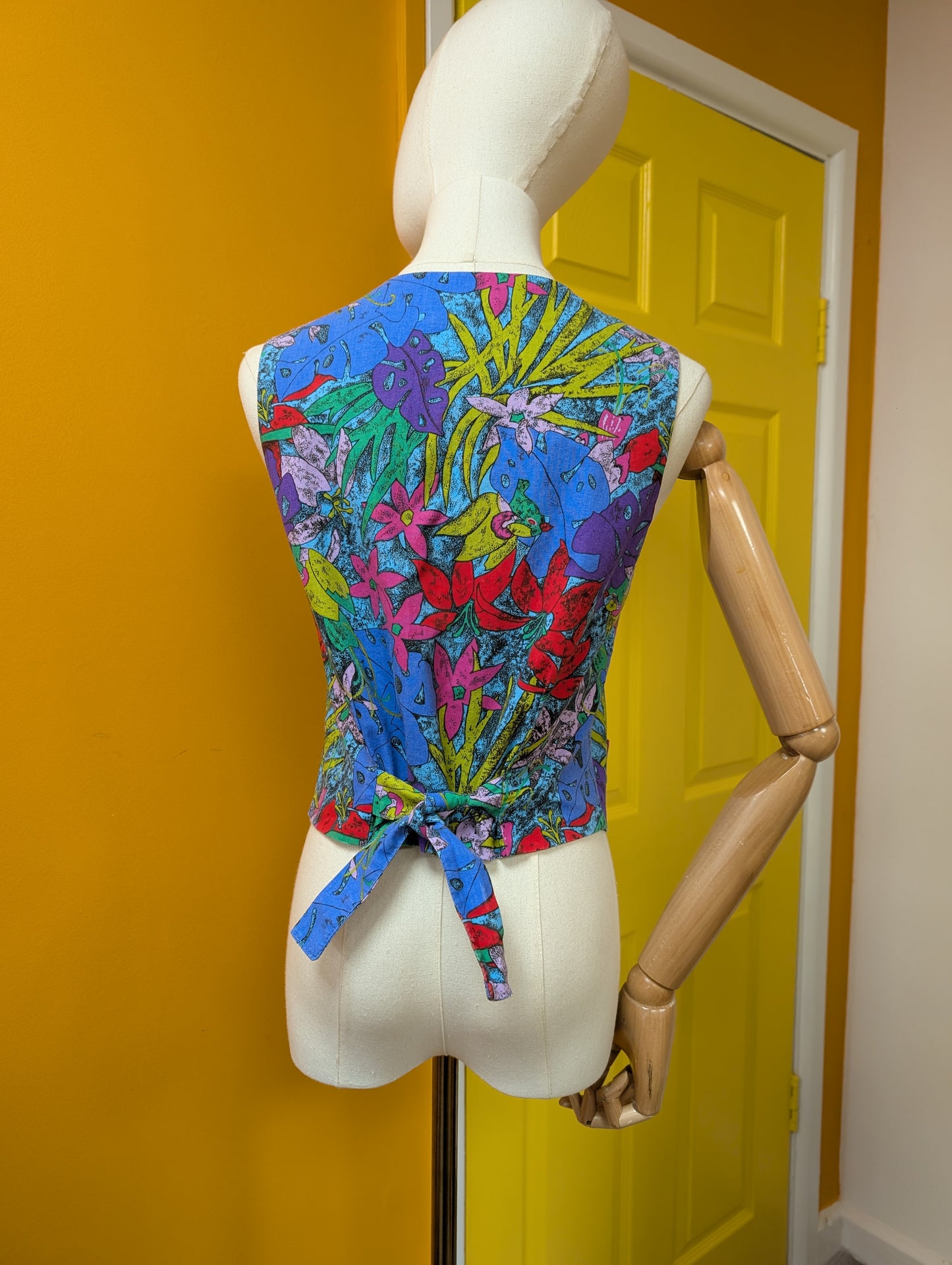 1980s Nightingales novelty print cotton waistcoat - XS/S
