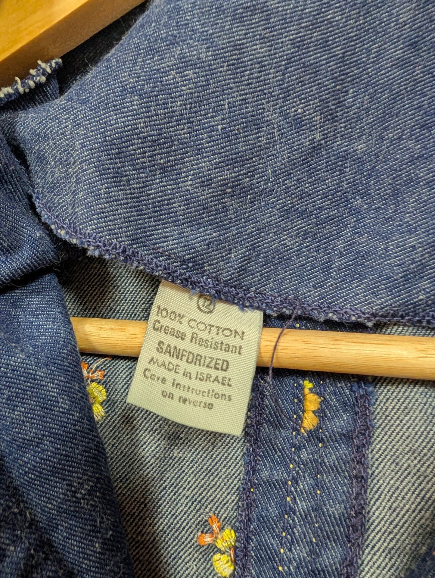 1970s embroidered denim cropped shirt - S