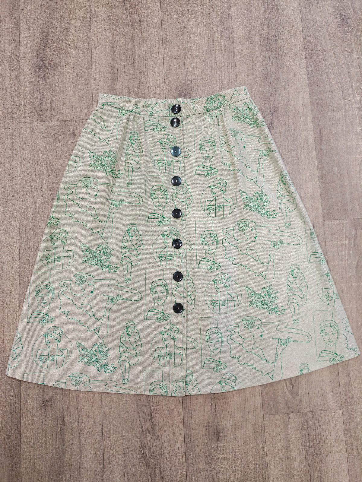 1970s novelty Art Deco print cotton skirt - 27" waist