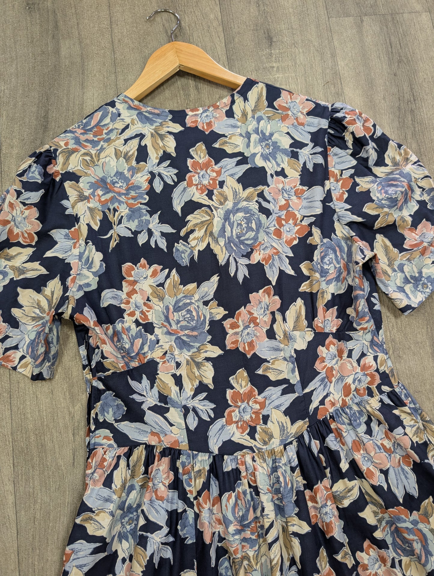 1990s Laura Ashley navy blue floral cotton dress - M/14