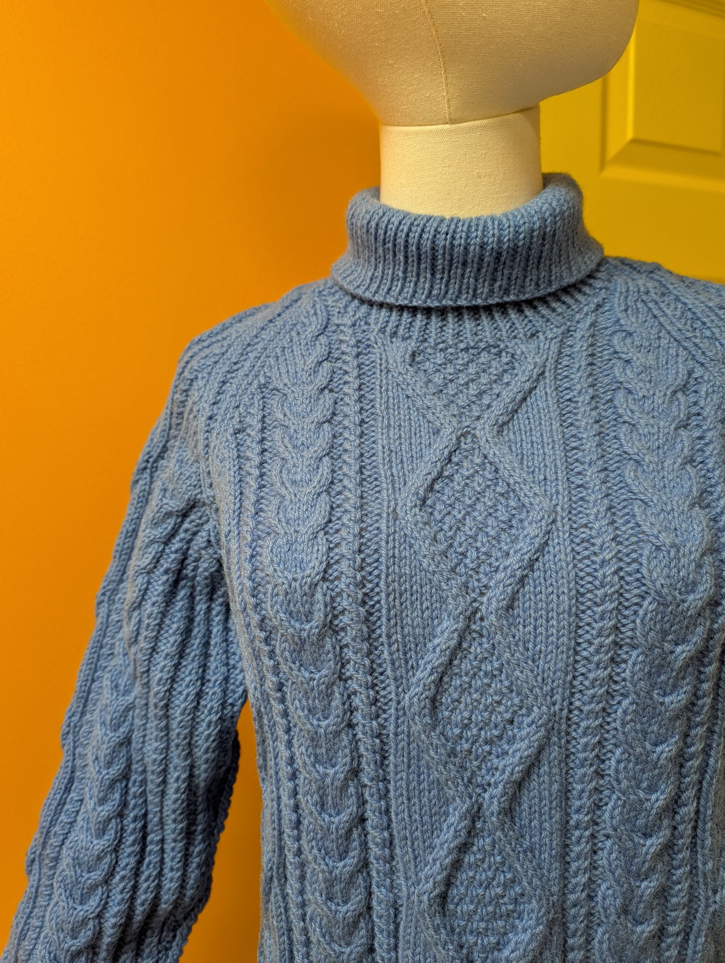 Hand-knitted blue roll neck jumper - XS/S