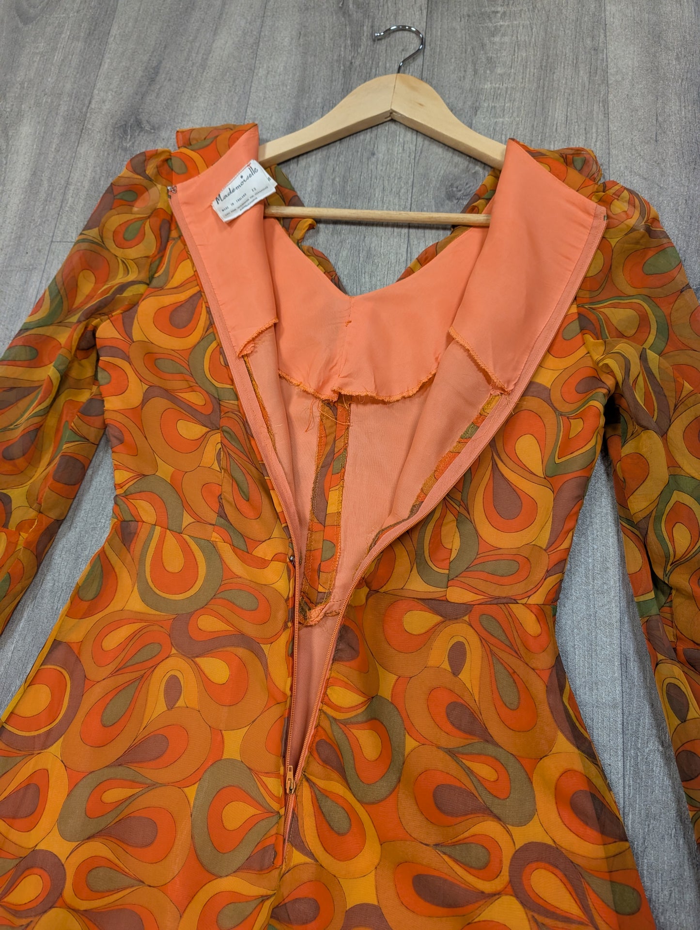 1960s Mademoiselle psychedelic orange dress - S/8