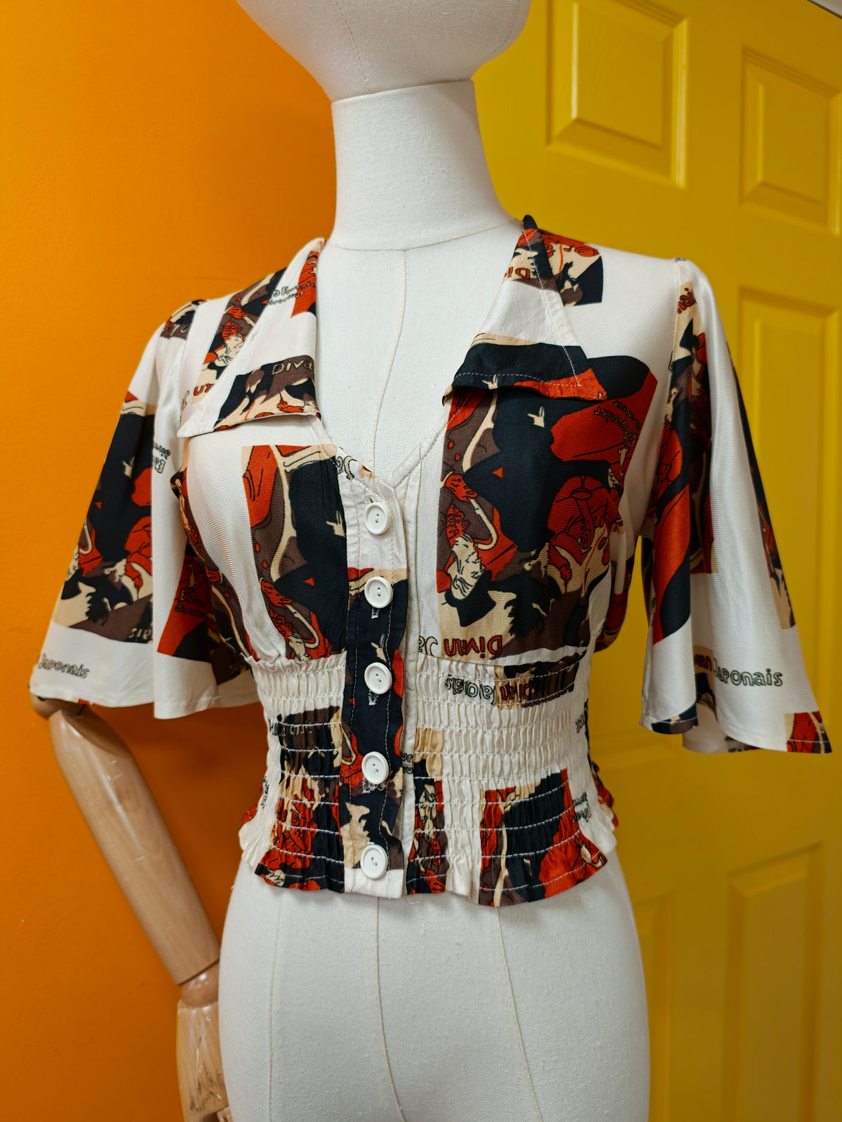 1970s C&A Toulouse Lautrec novelty print top - XS