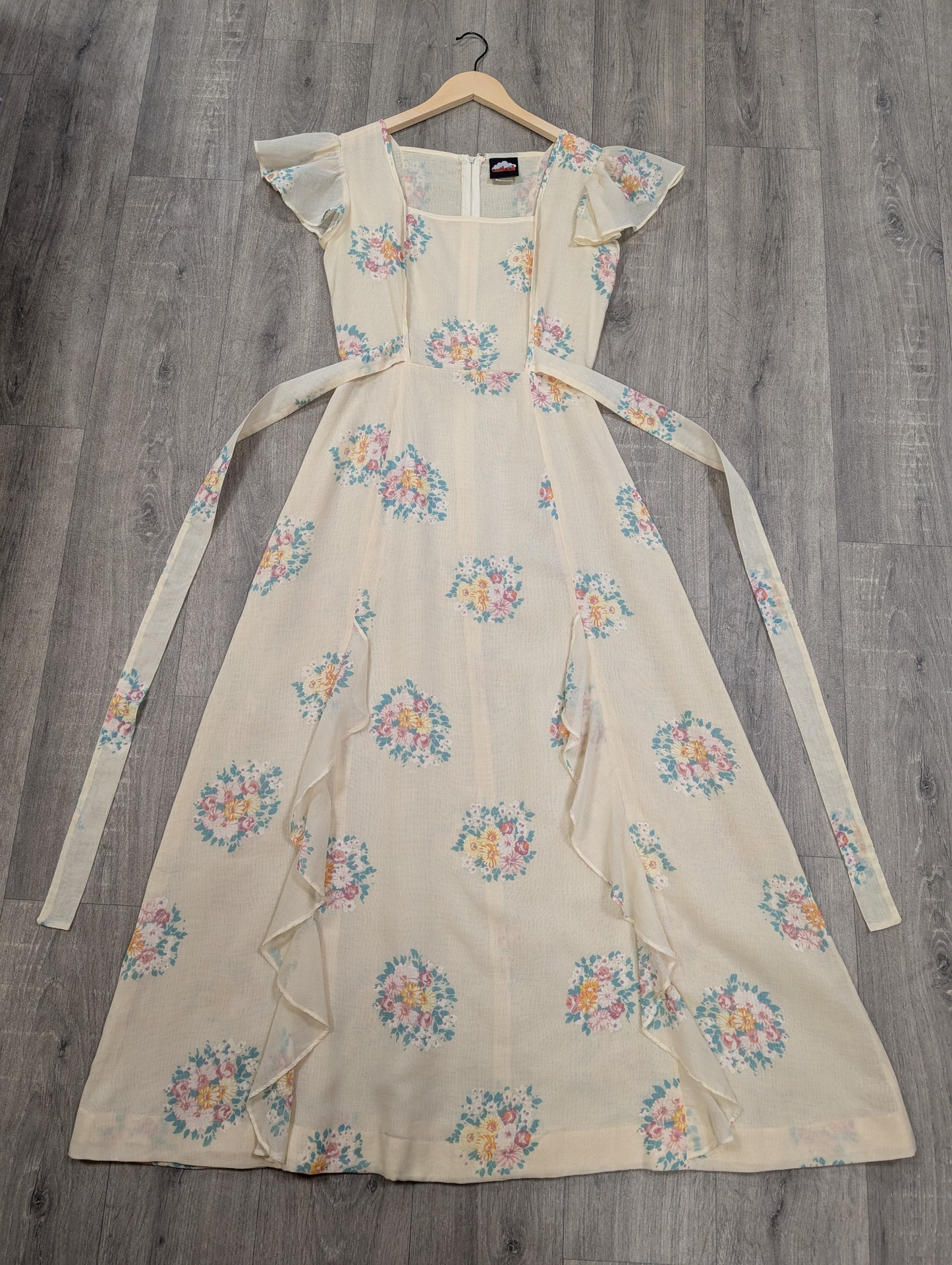 1970s Outlook sheer floral maxi dress - Size 8