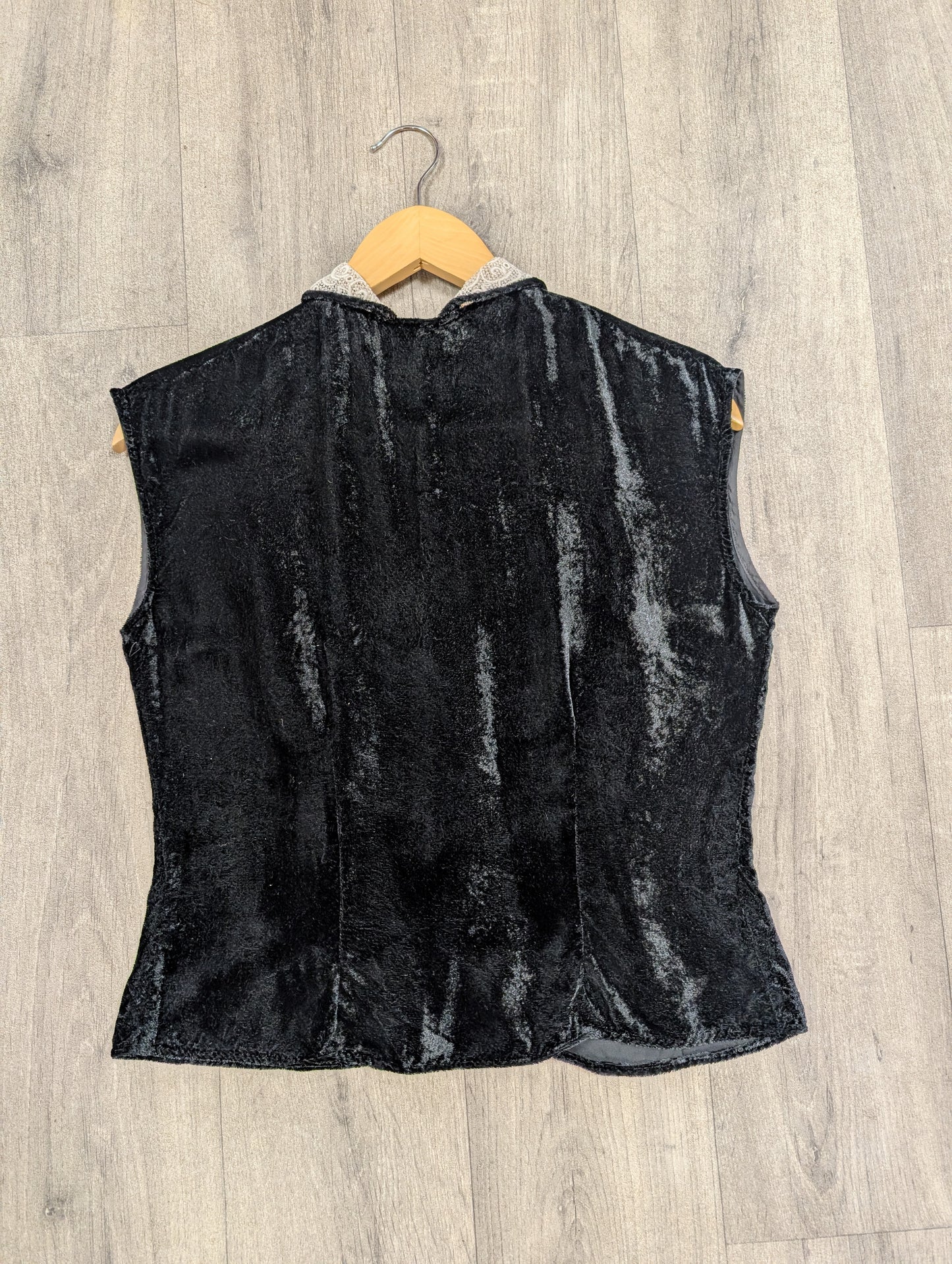 1950s black velvet top with white lace collar - M/10/12