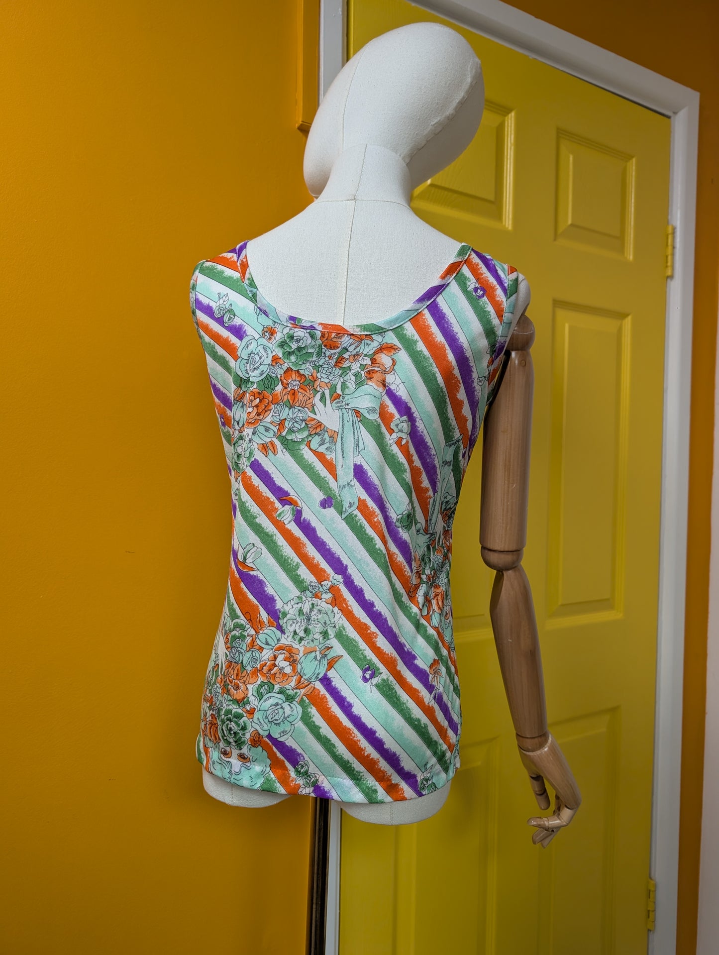 1970s Debenhams novelty print nylon vest top - S/M