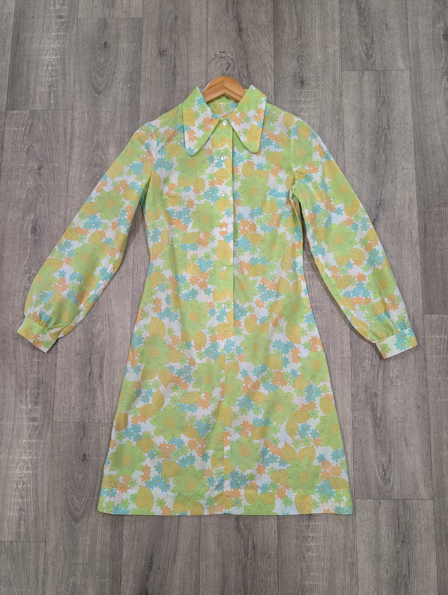 60s/70s Devonshire Lady green floral dress - S/8/10