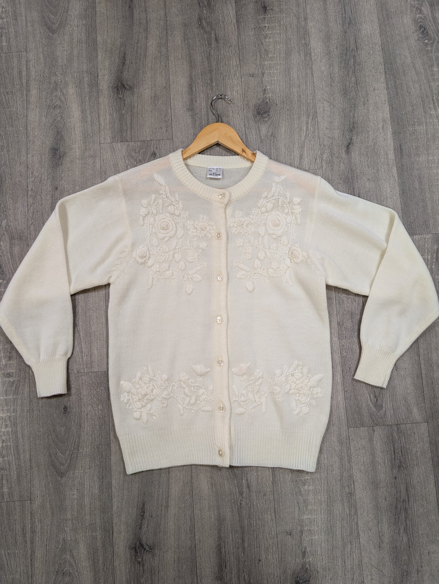 1980s white embroidered acrylic cardigan - S/M