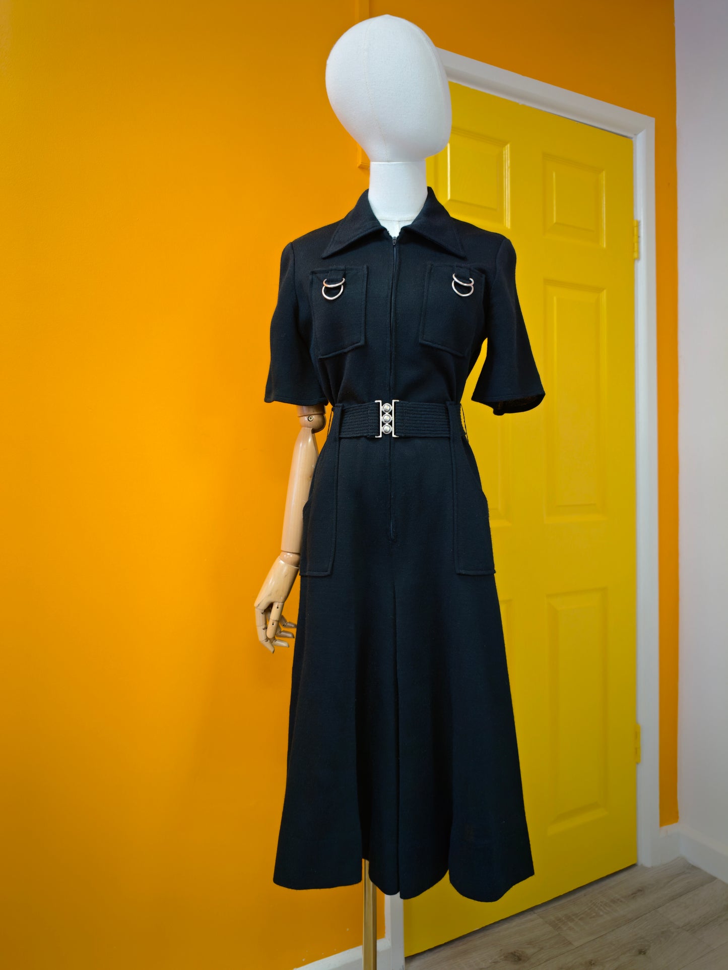 1970s Linzi black jumpsuit + belt - S