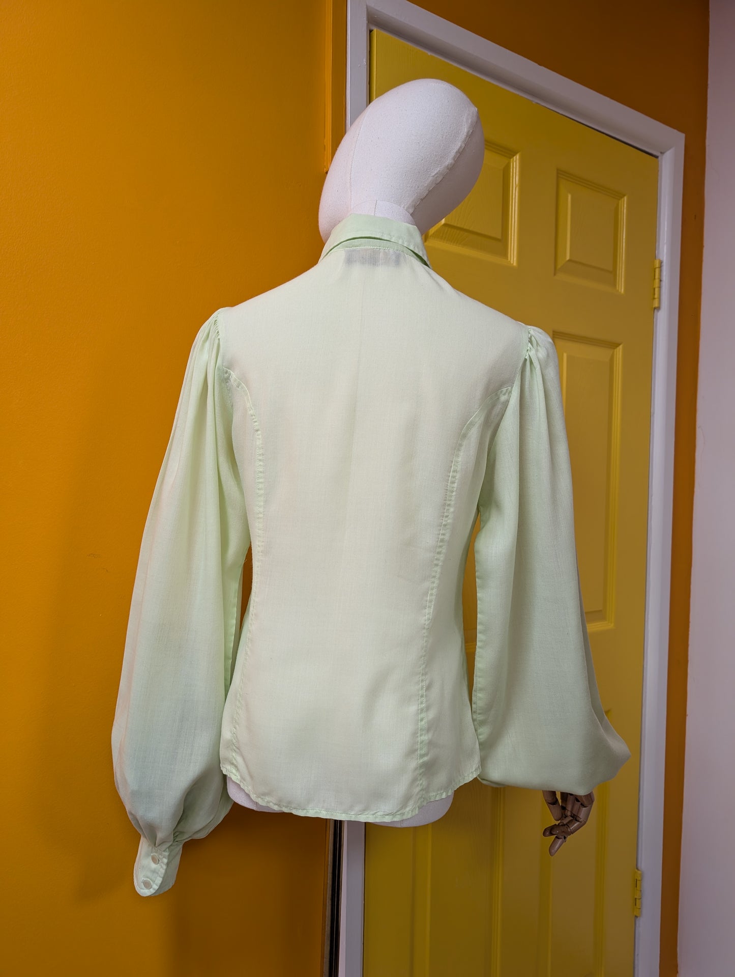 1970s Left Bank mint green dagger collar shirt - XS/S/6/8