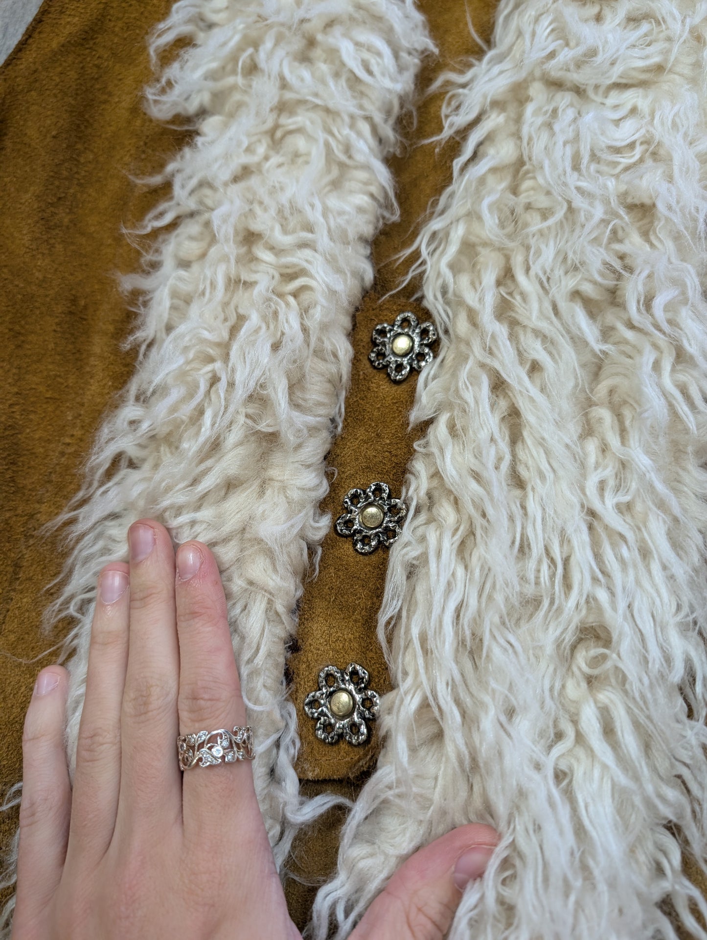 1970s suede waistcoat with faux fur trim - S