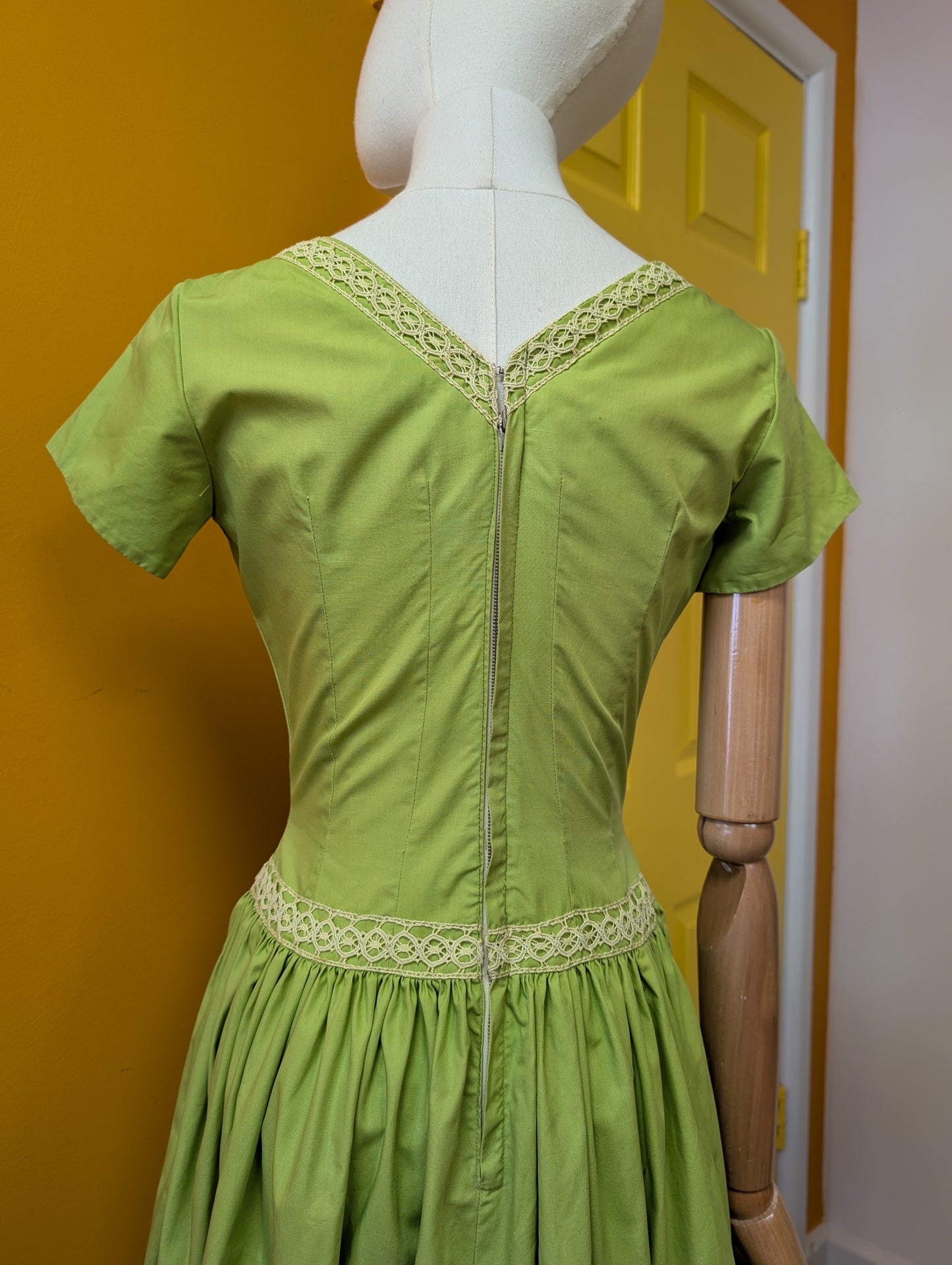 1950s Rhona Roy green cotton dress - XS/S/6/8