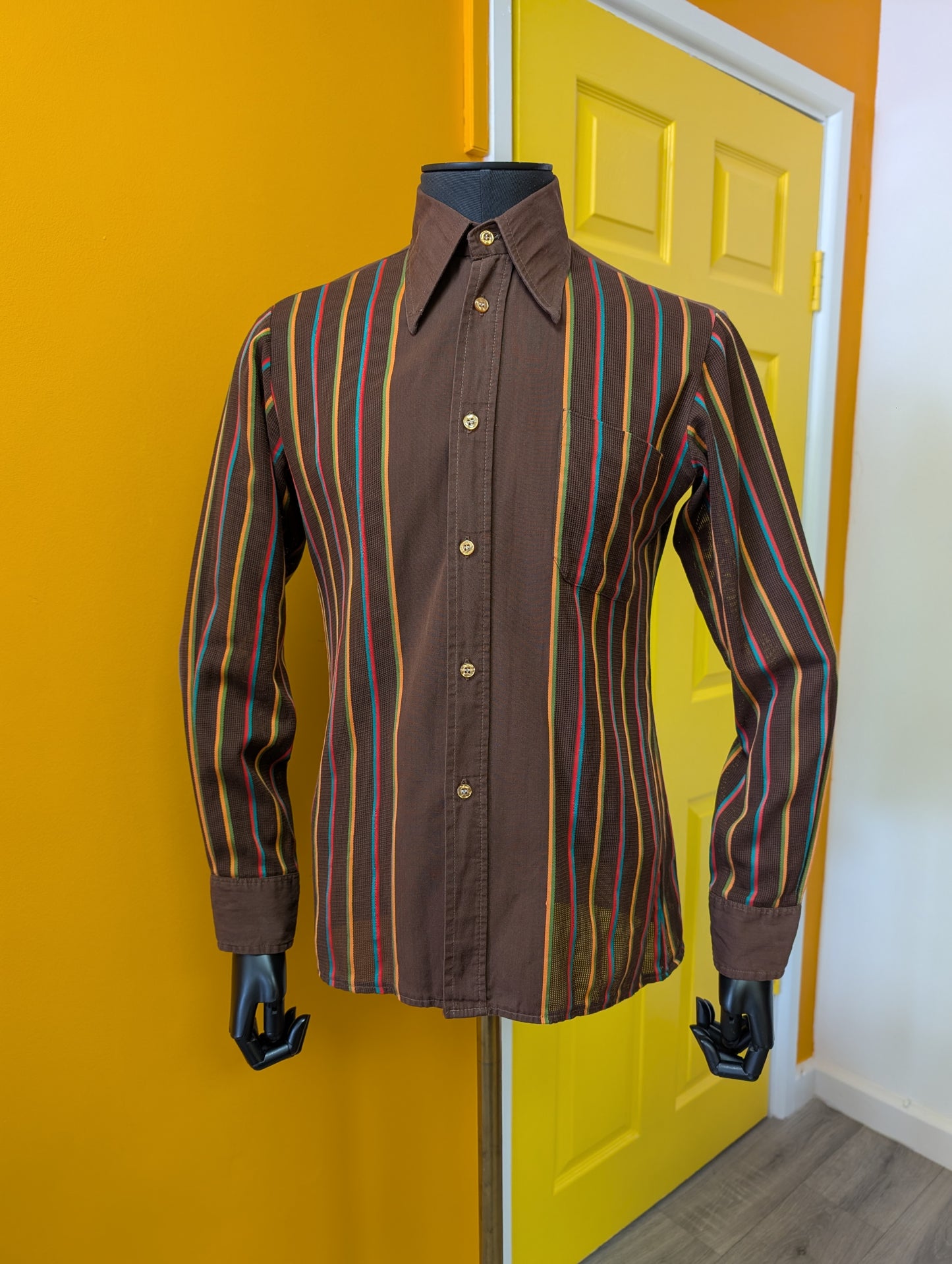 60s/70s brown cotton mesh shirt