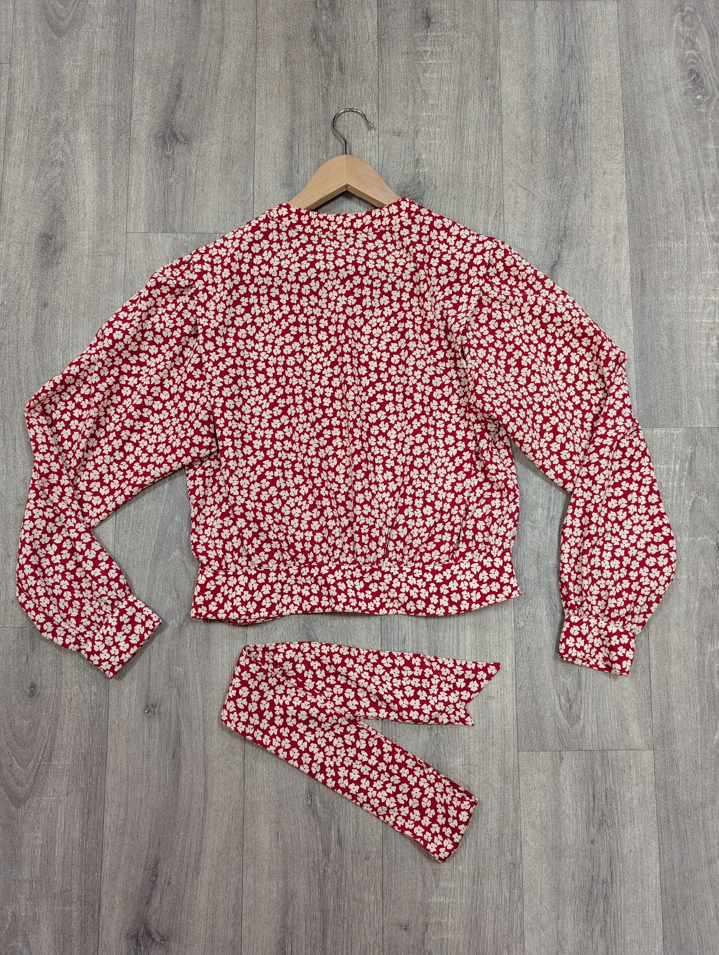 1980s Windsmoor red floral blouse with scarf - S/M