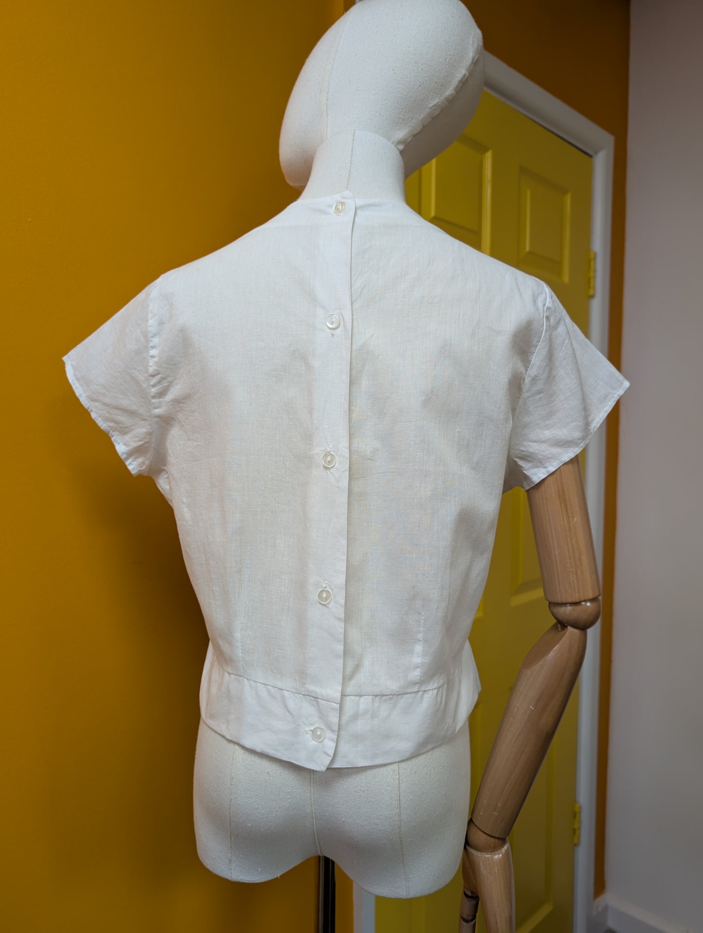 1960s white cotton broderie anglaise blouse - M/12/14