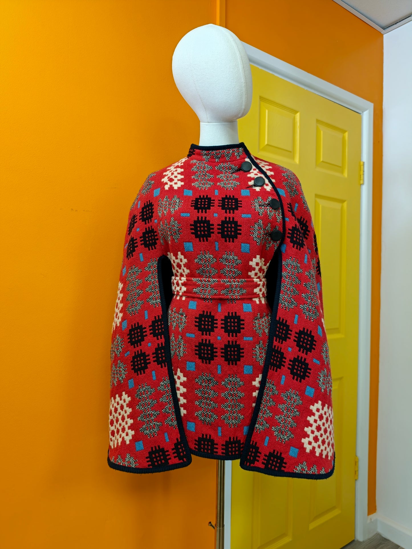 Coracle Clothes/Dillad Corwgl Welsh tapestry wool belted cape