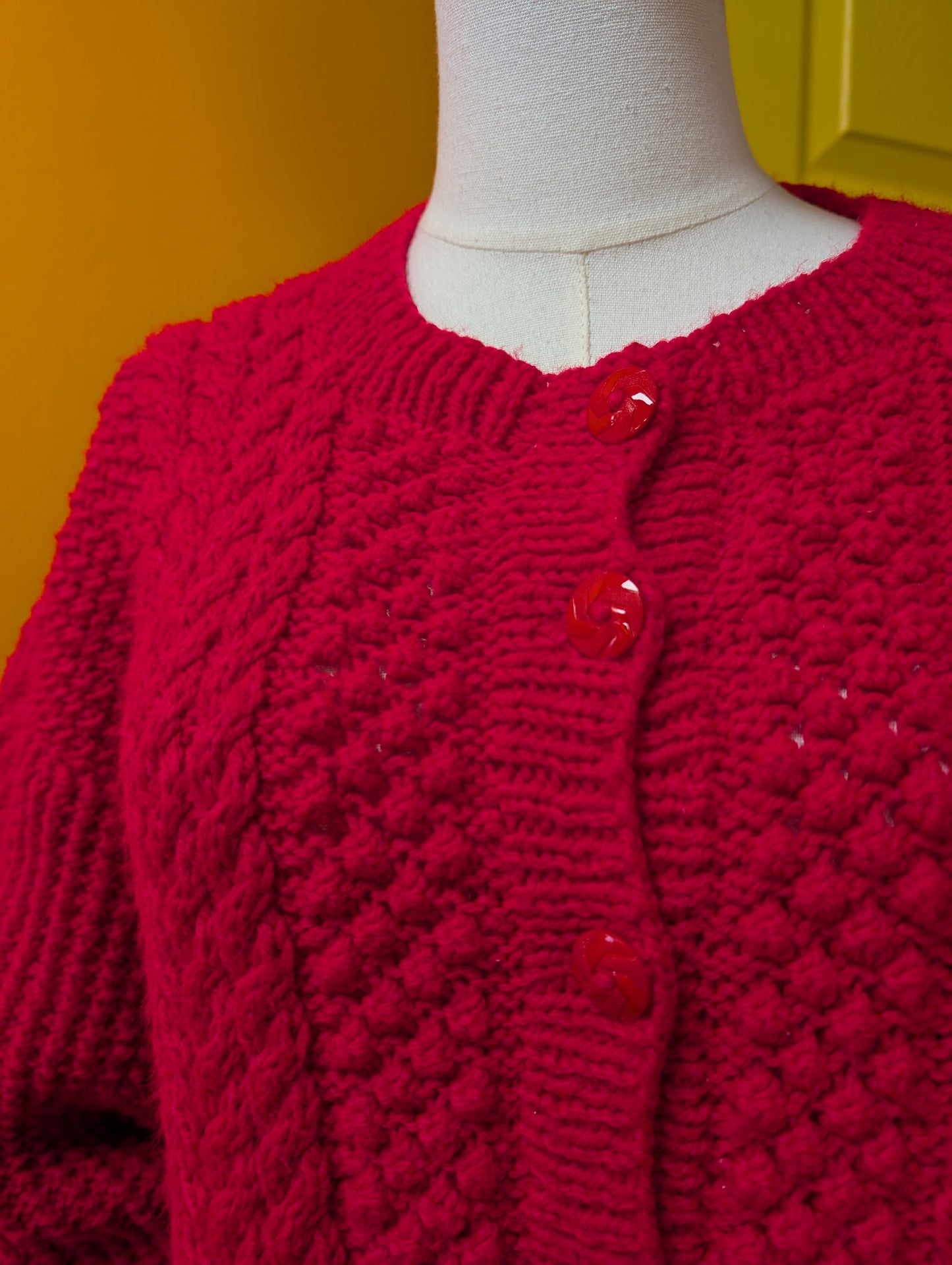 Hand knitted red cardigan - S/M