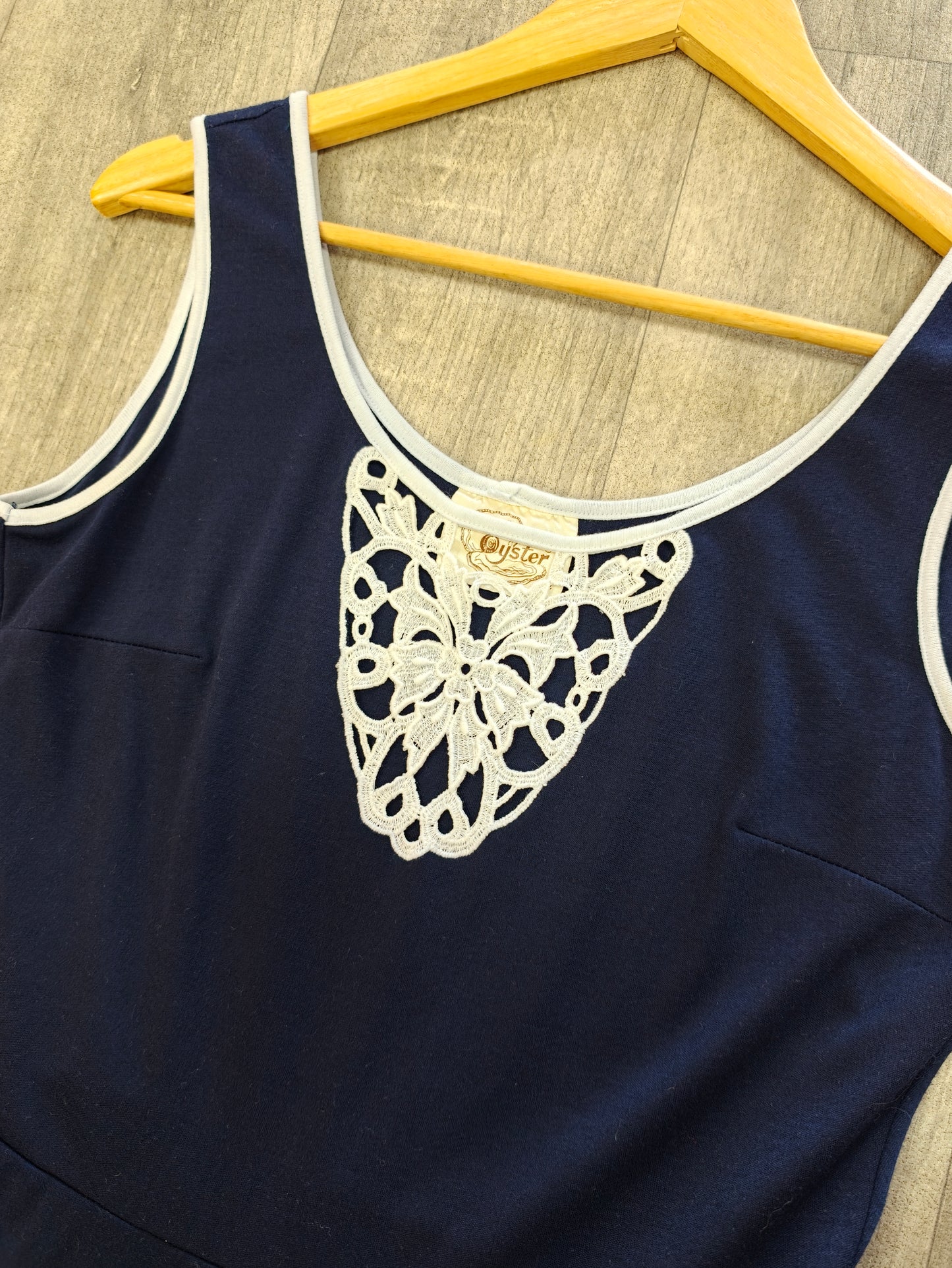 70s/80s Oyster navy & white dress - 10/12