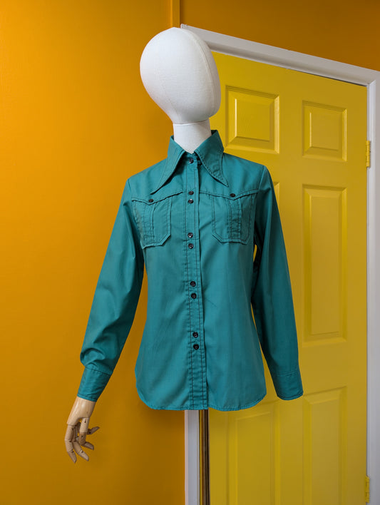 1970s green dagger collar shirt - S/M