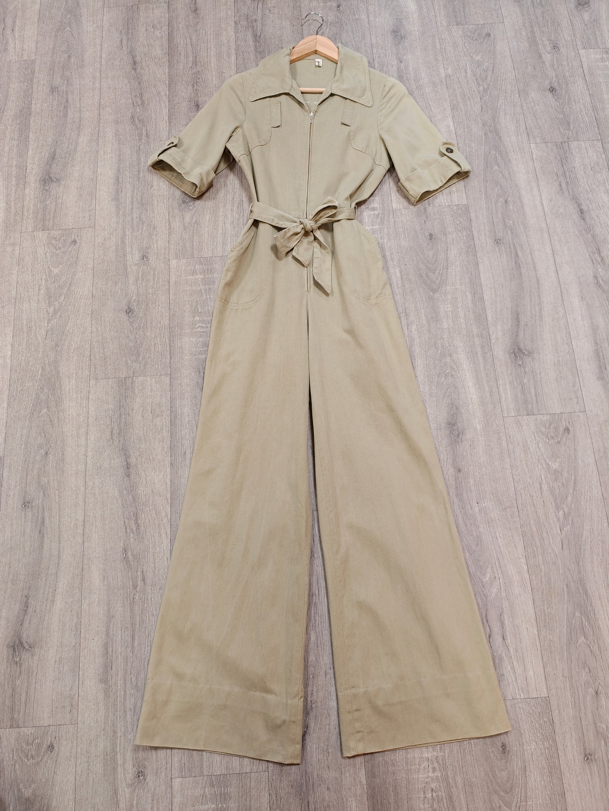 1970s khaki green jumpsuit - XS/S/6/8