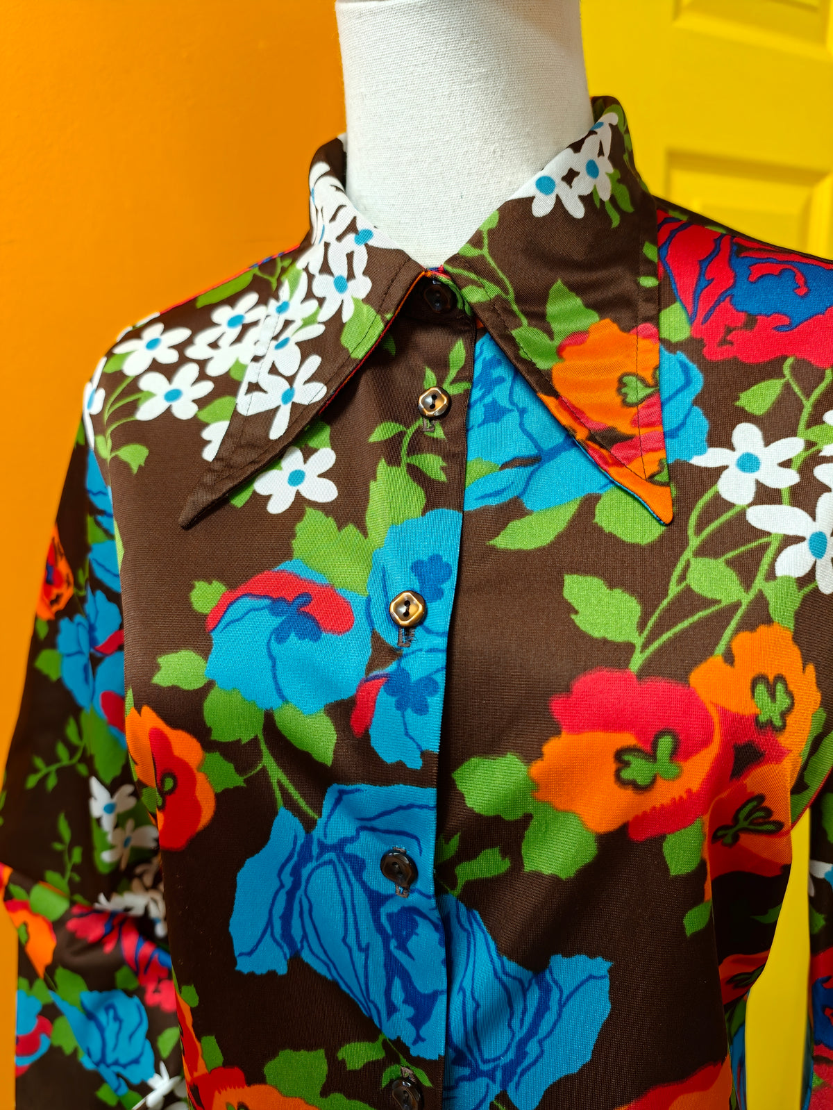 1970s St Michael floral balloon sleeve shirt - M