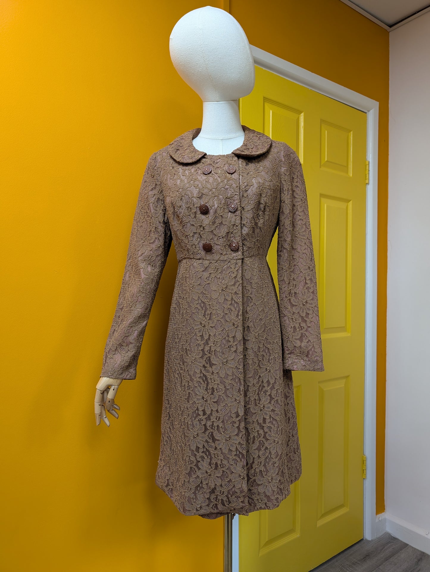 1960s Devonshire Lady brown lace dress suit - S/10